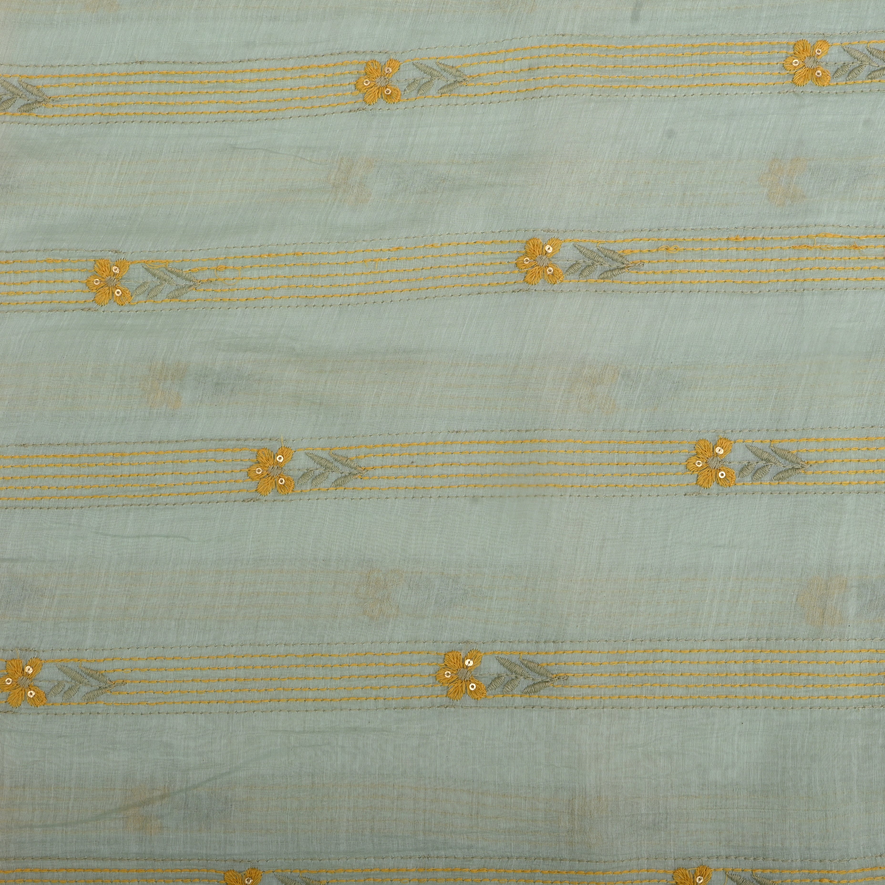 Very Light Green Chanderi Fabric With Thread Embroidery