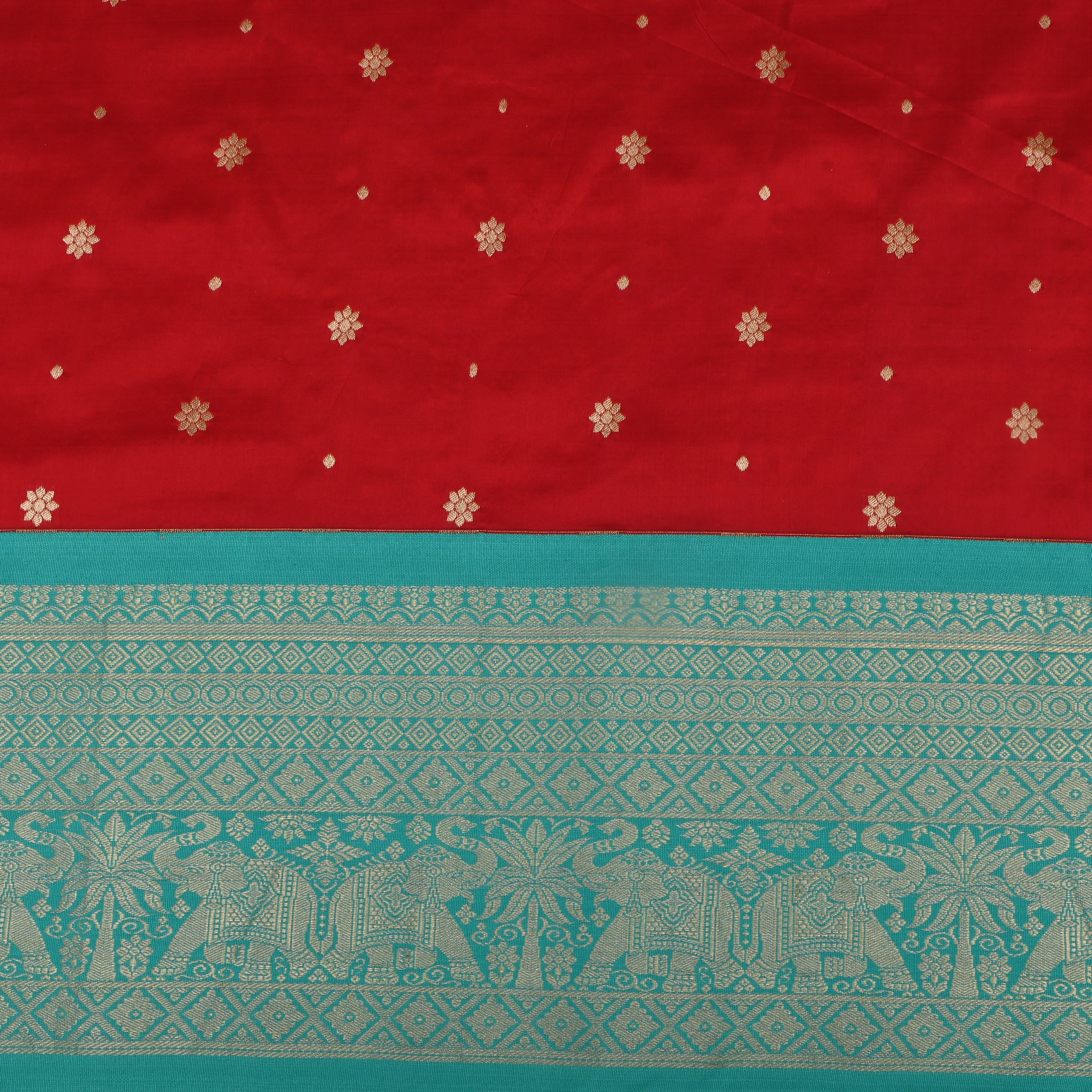 Red Silk Fabric With Kanjivaram Border