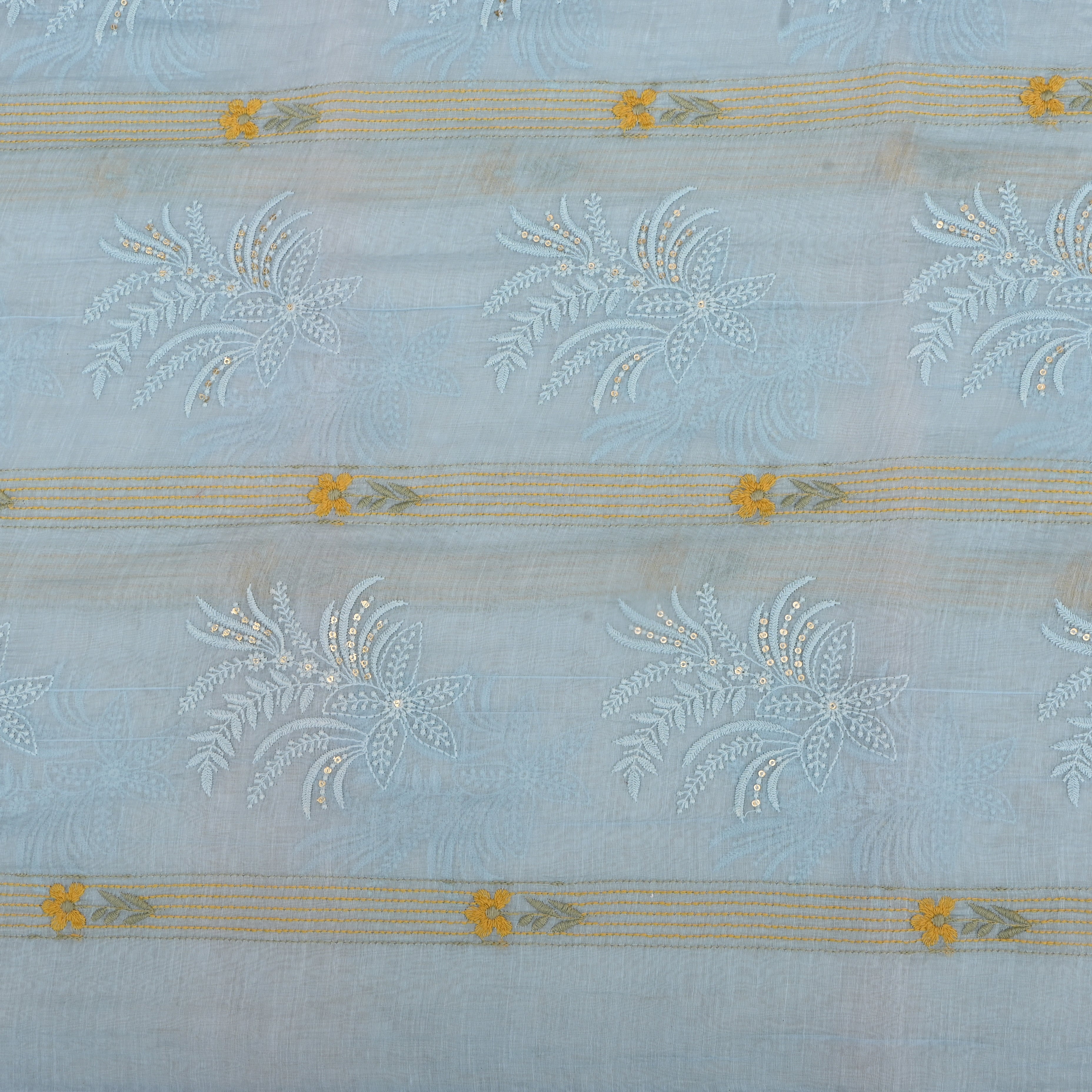 Light Greyish Blue Chanderi Fabric With Embroidery
