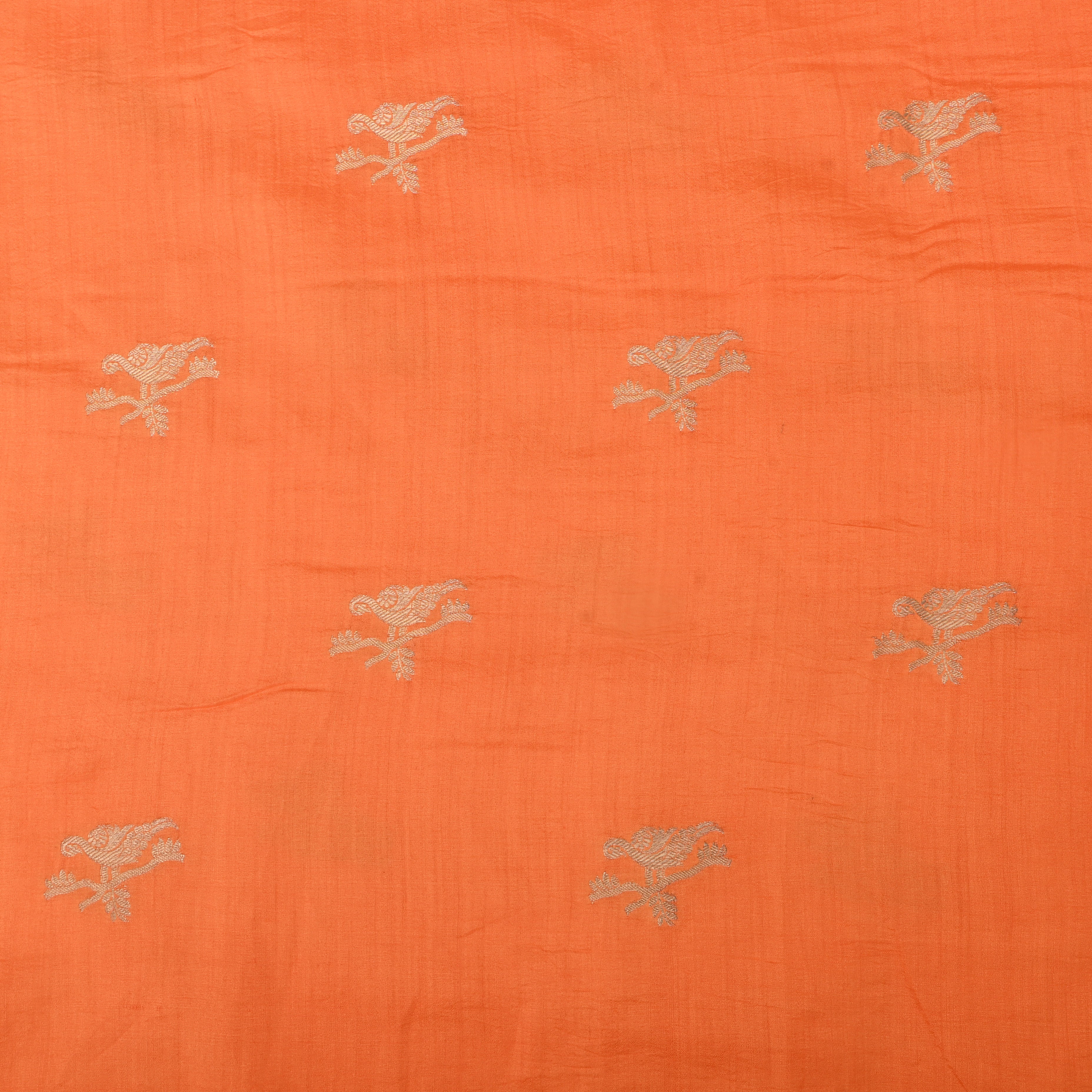 Bright Orange Floral Zari Weave Silk