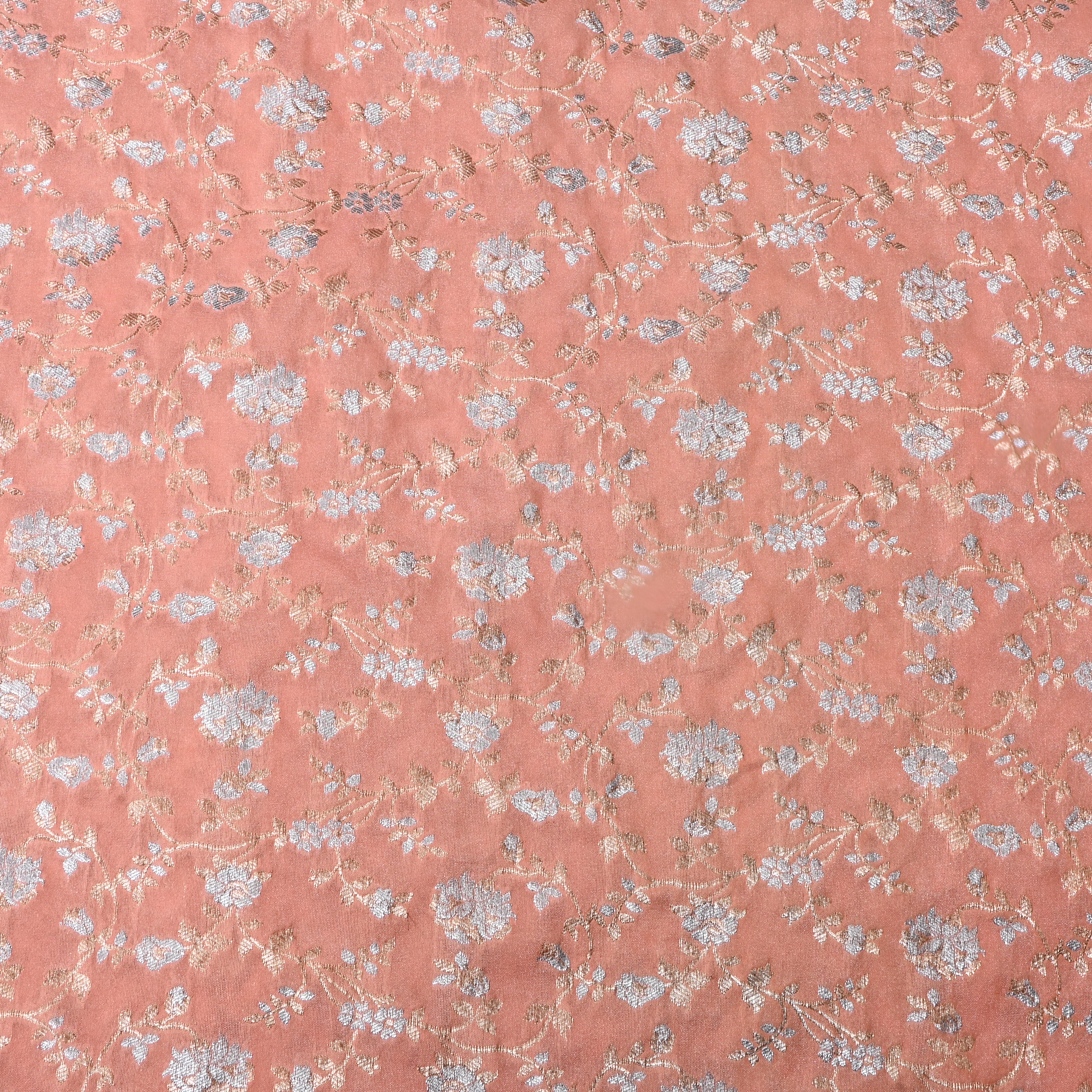 Light Peach Pink Floral Jamawar Silk Fabric
