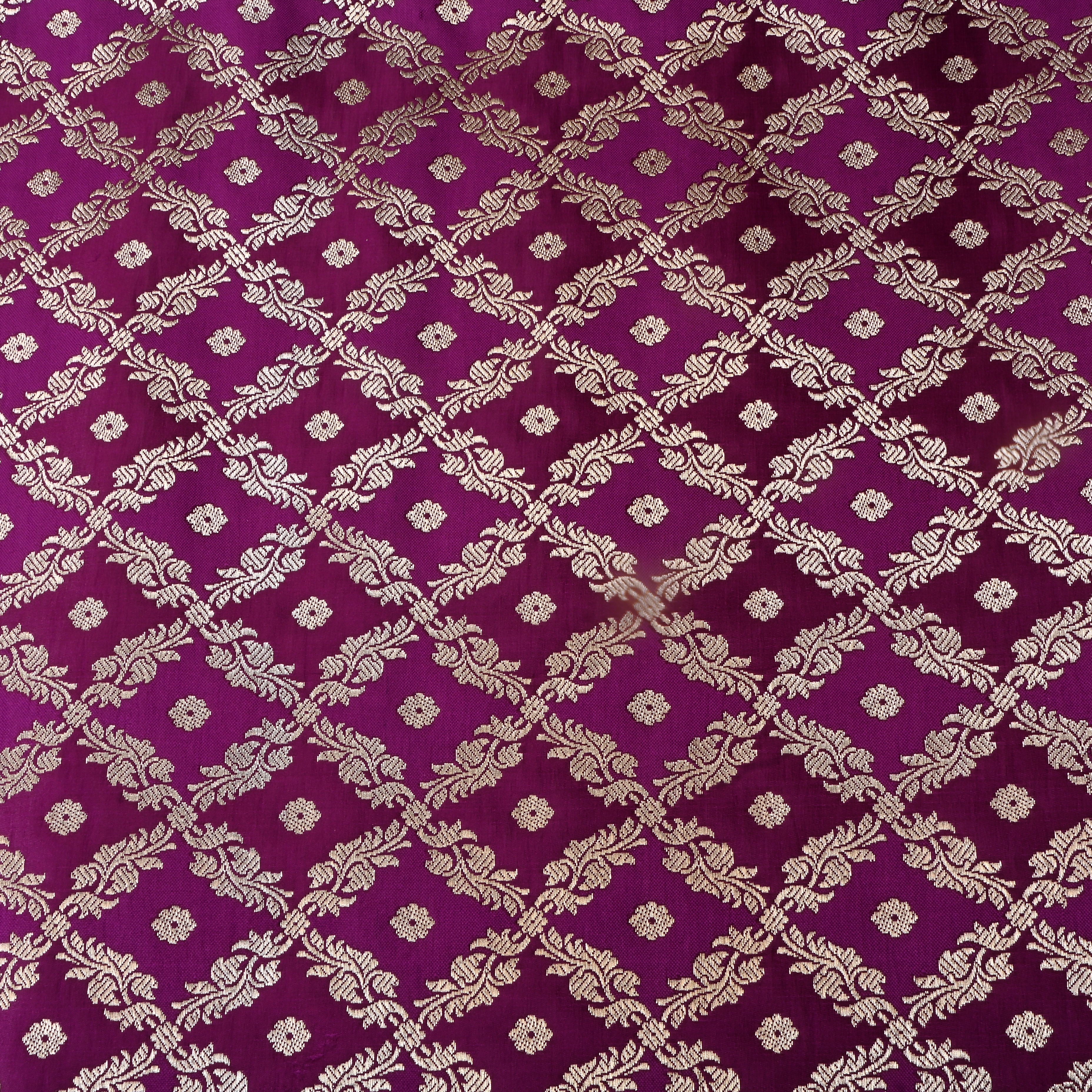 Dual Shade Purple Floral Jamawar Satin Fabric