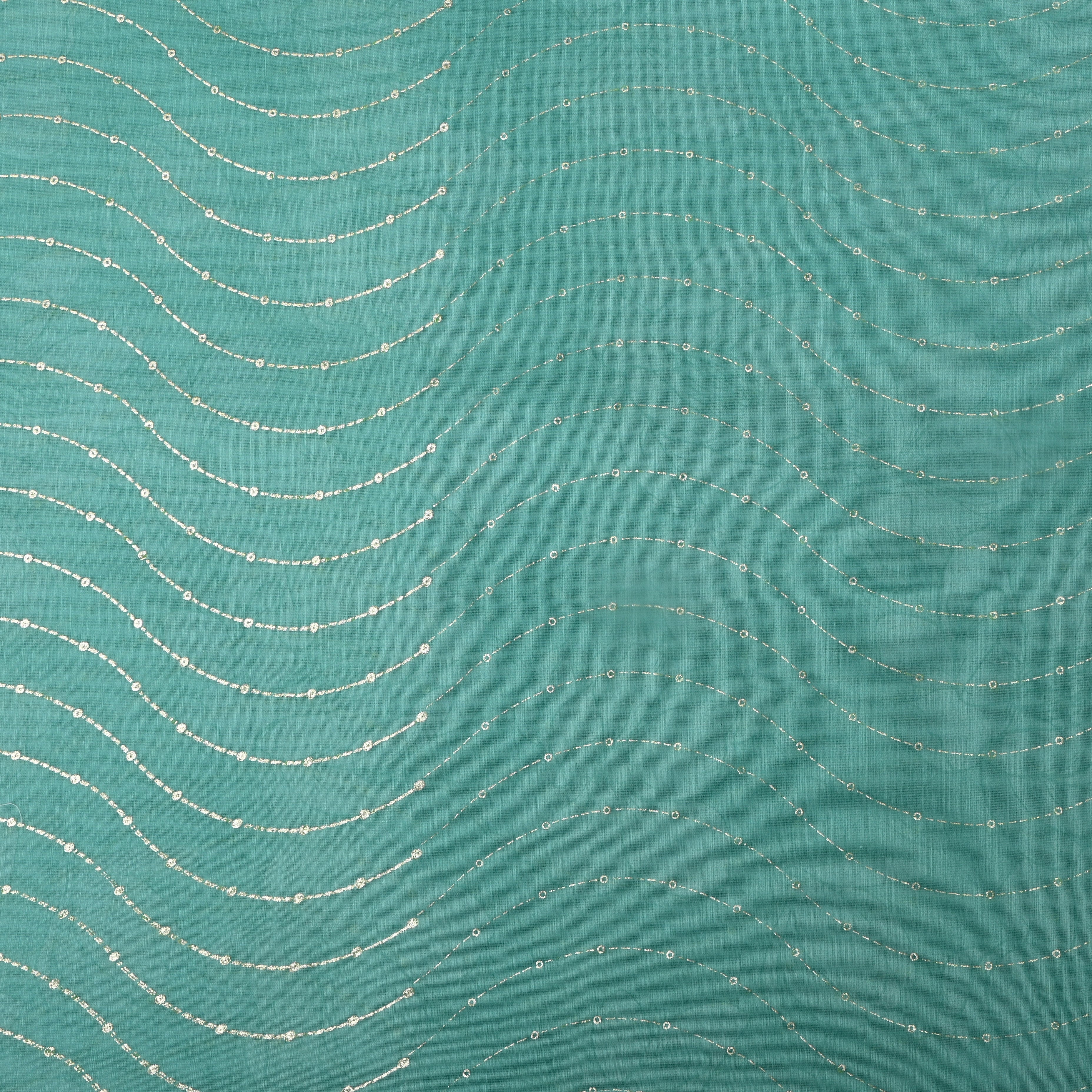 Turquoise Blue Foil Printed Chanderi Fabric