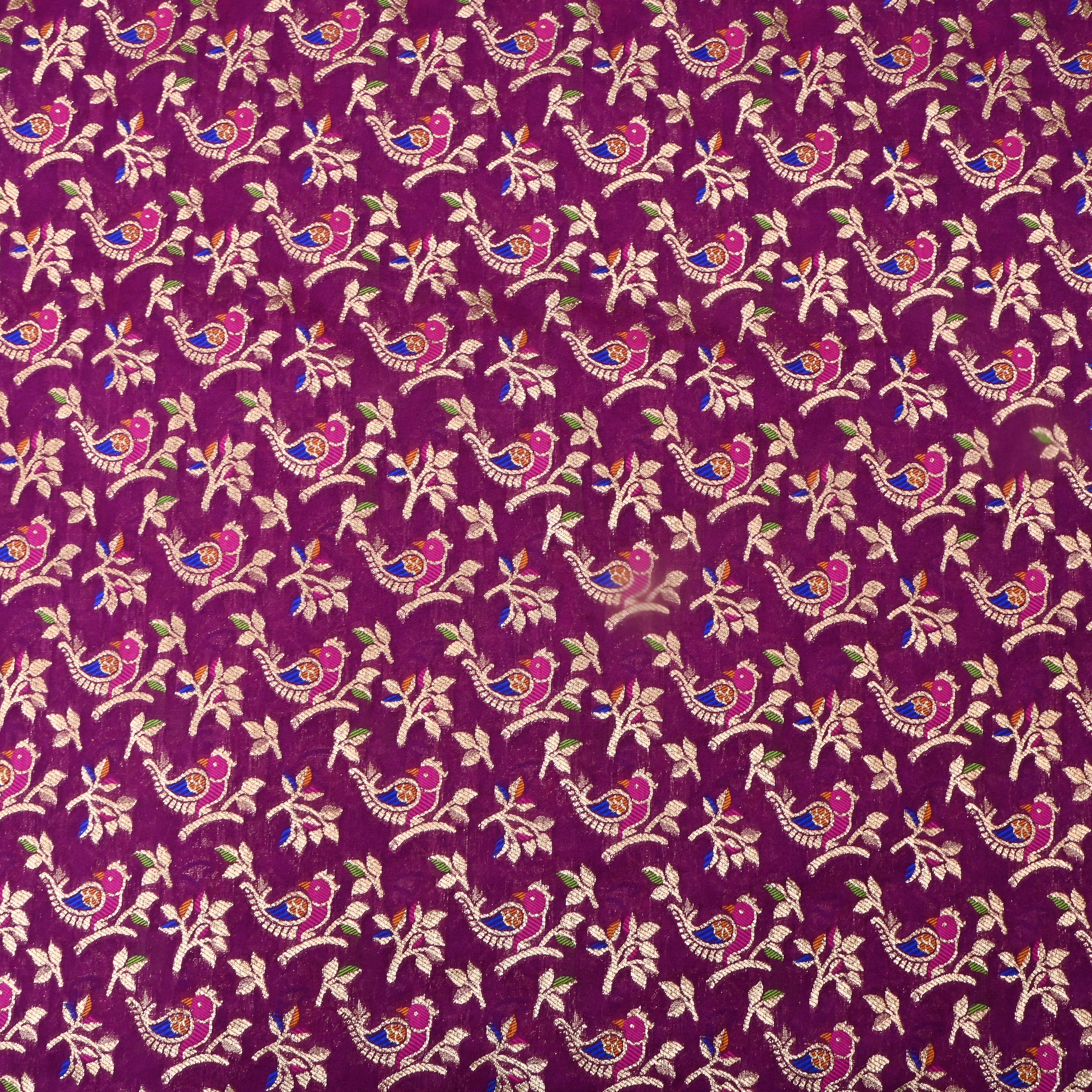 Dark Purple Jamawar Silk Fabric