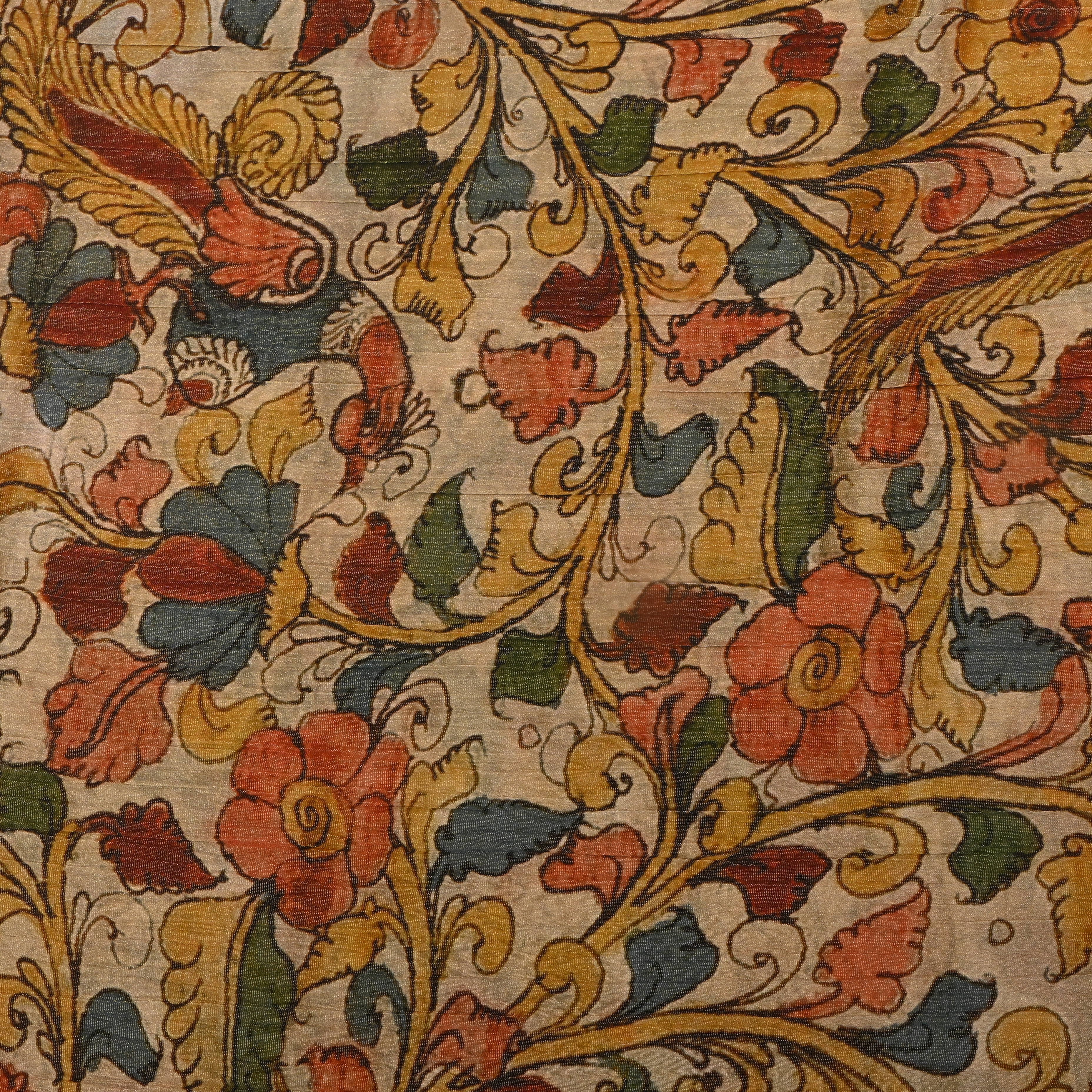 Earthy Beige And Multicolour Printed Tissue Fabric