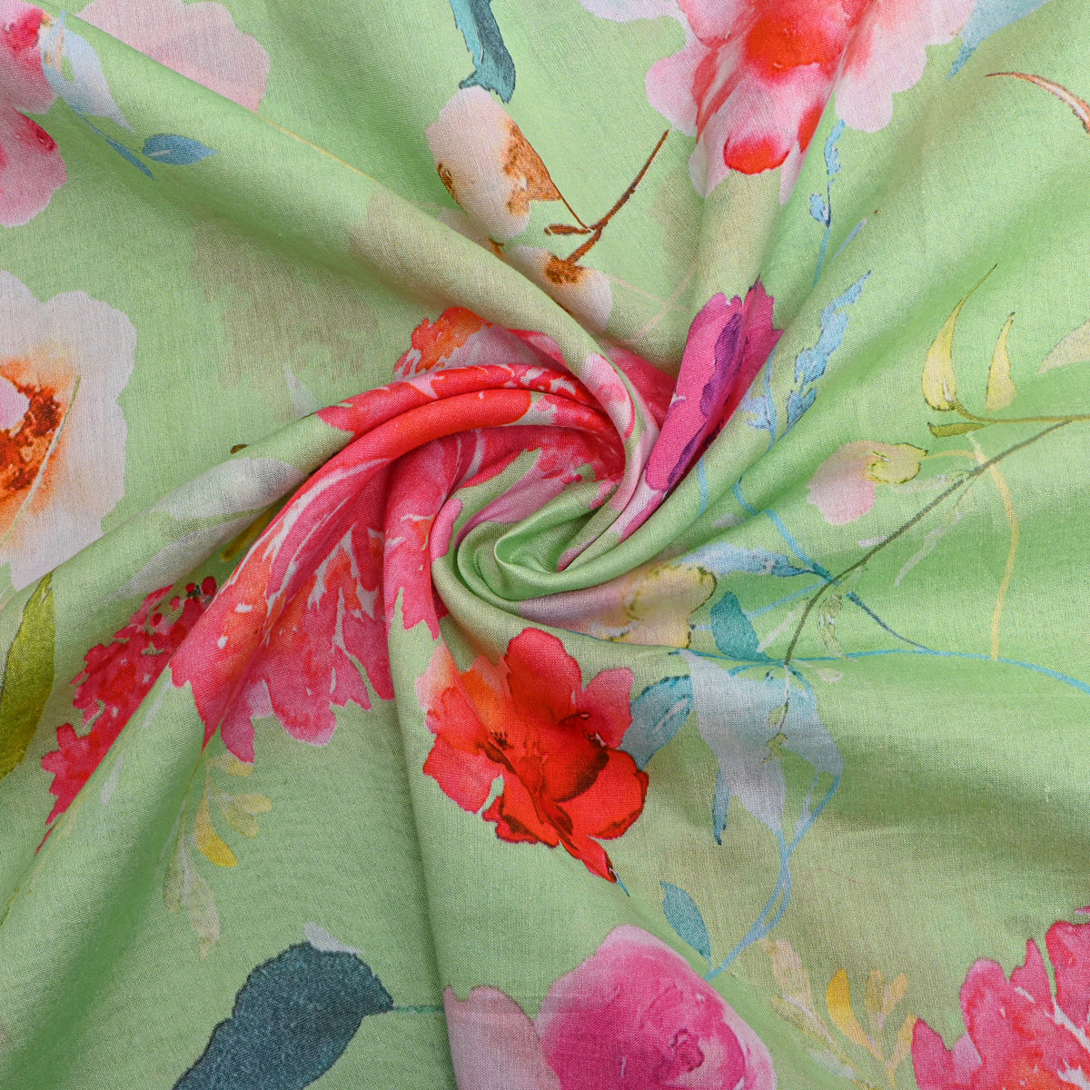 Pistachio Floral Print Tusser Fabric