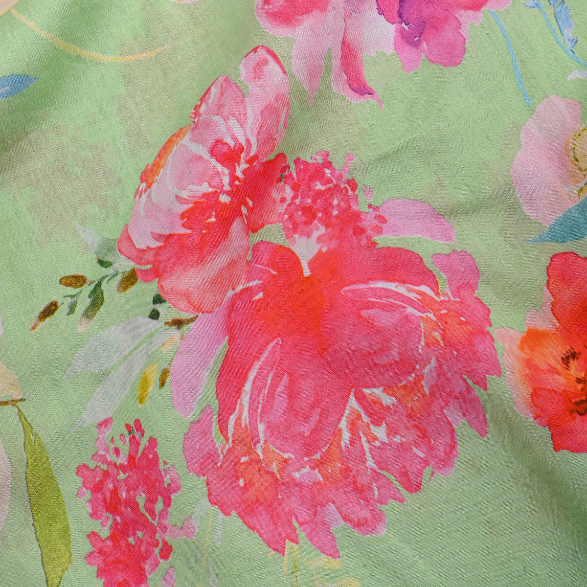 Pistachio Floral Print Tusser Fabric