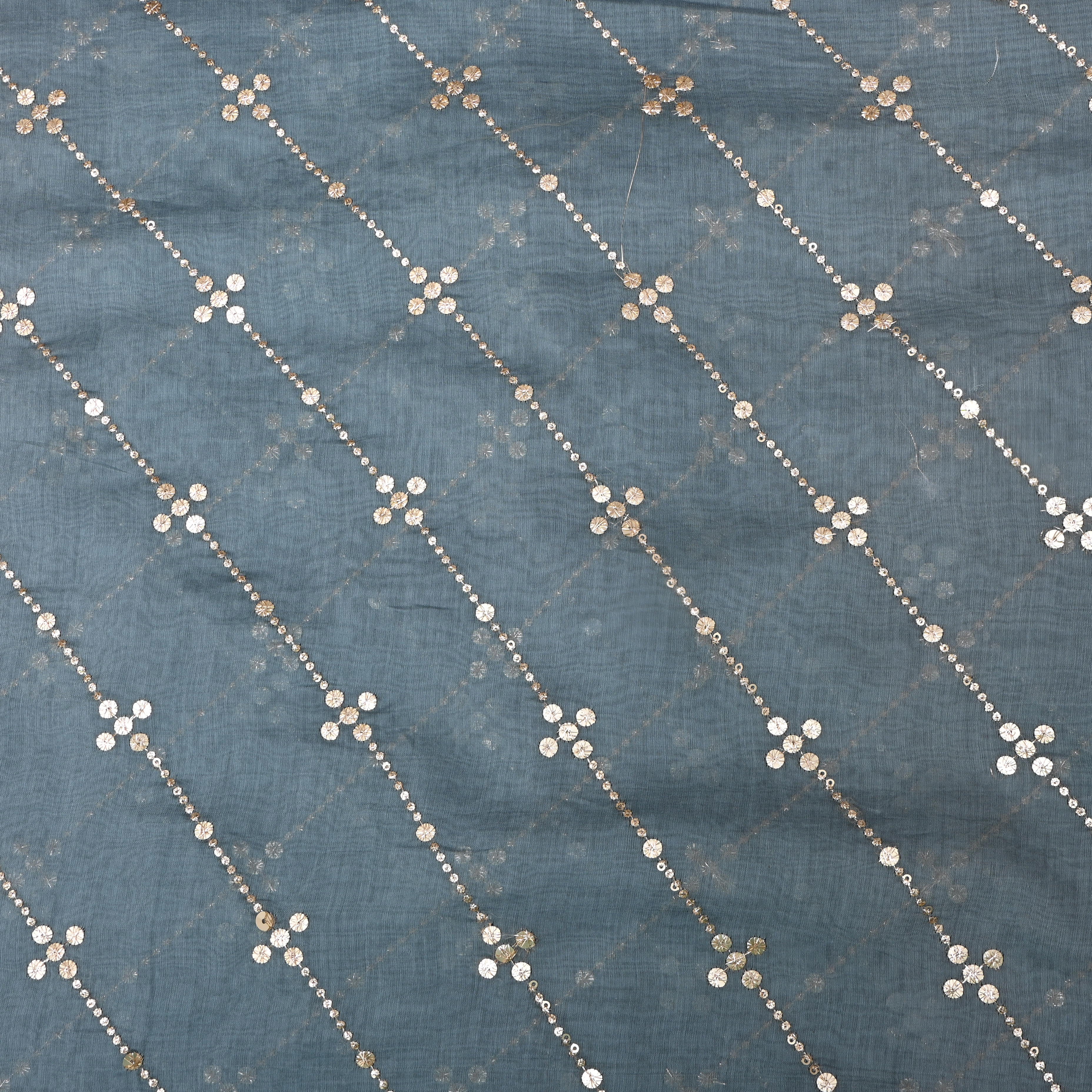 Grey Mirror Work Embroidered Chanderi Fabric