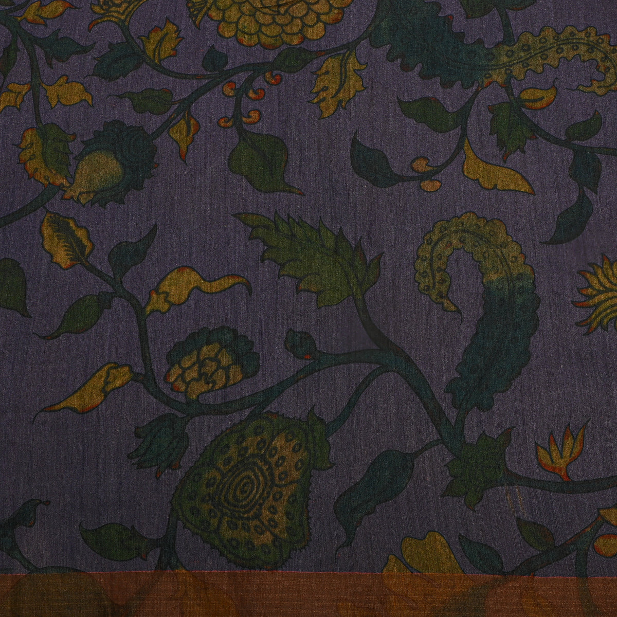Dusk Blue Floral Vine Kalamkari Print Silk Fabric
