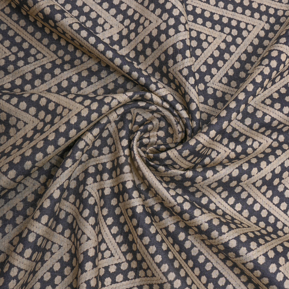 Slate Dot Zig-Zag Woven Tusser Fabric