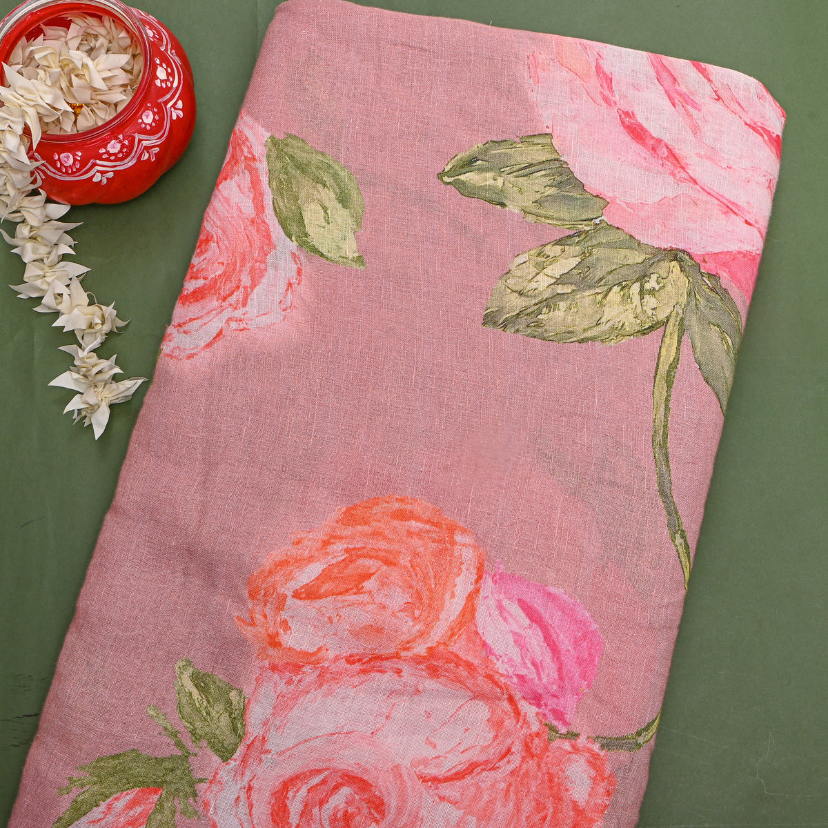 Dusty Rose Digital Rose Print Tussar Fabric