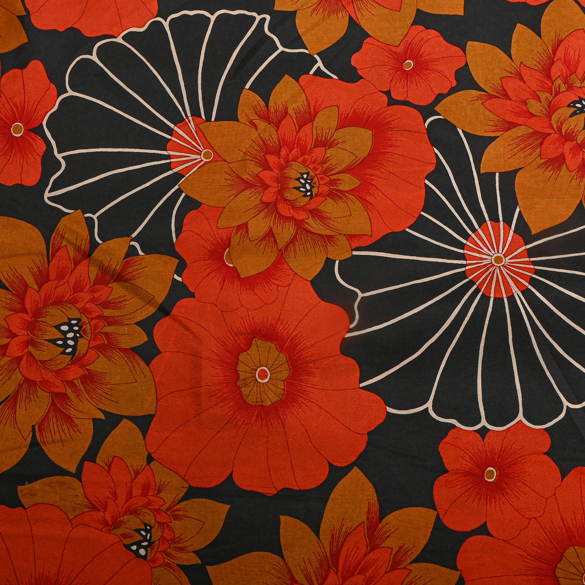 Ember Black Bloom Print Silk Fabric