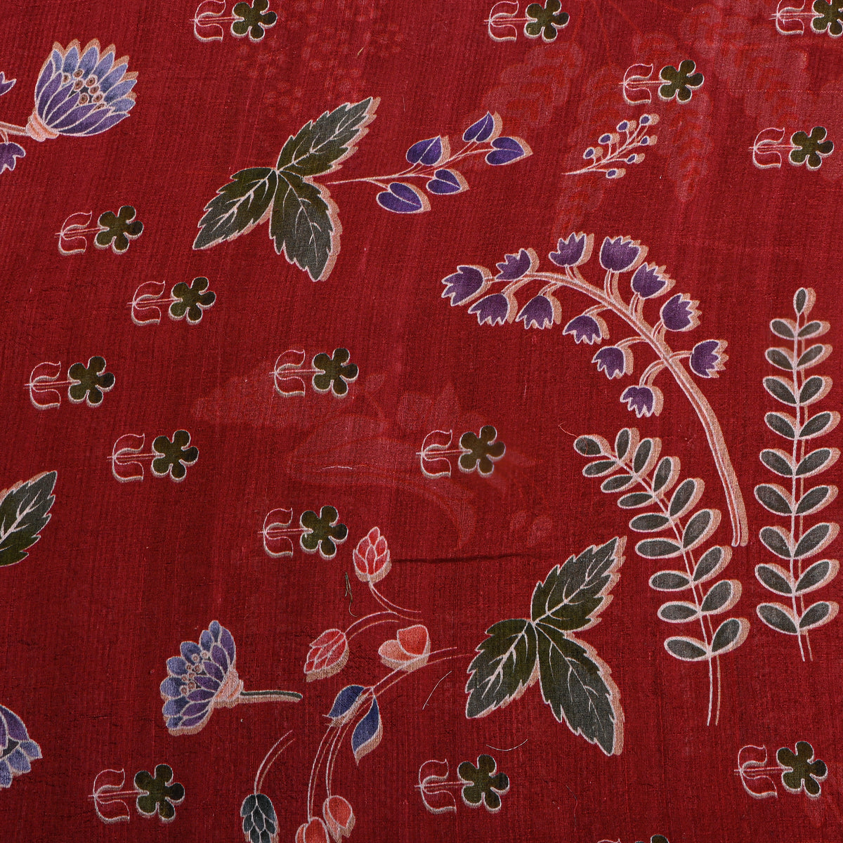 Scarlet Floral Digital Print Raw Silk Fabric