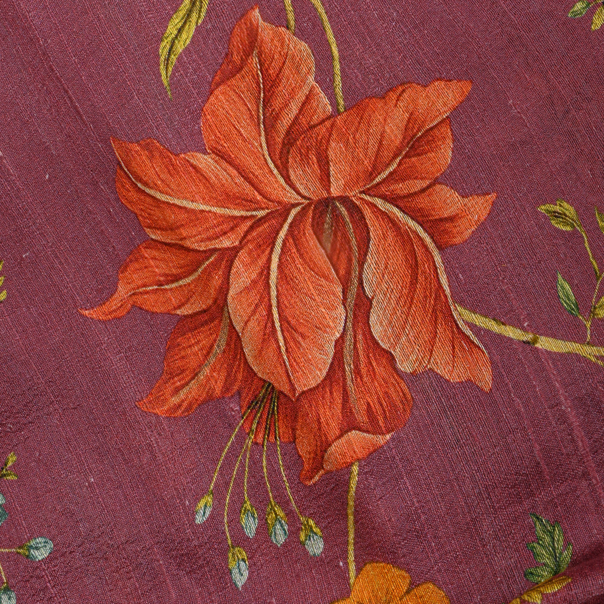 Mulberry Orange Floral Jaal Digital Print Silk Fabric