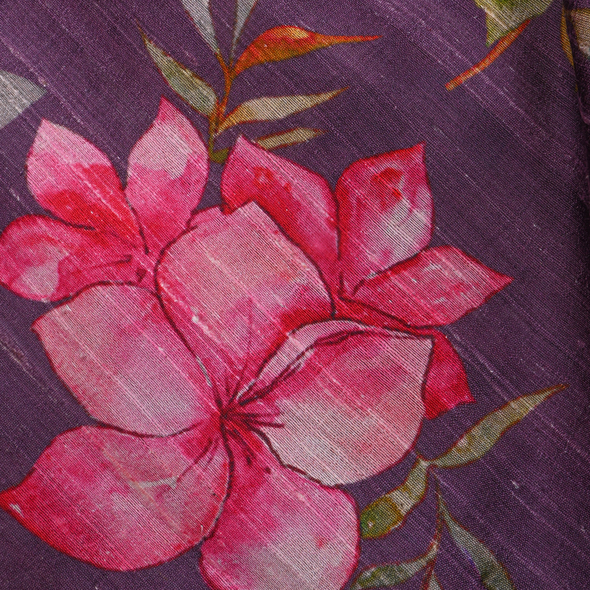 Orchid Purple Watercolour Floral Digital Print Raw Silk Fabric