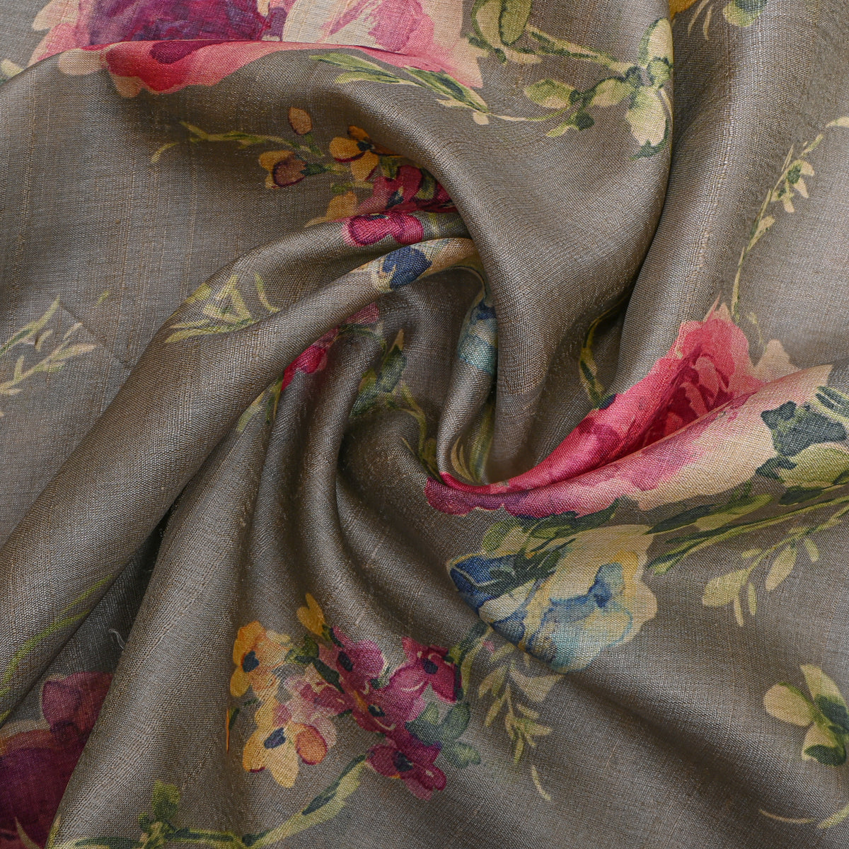 Stone Rose Floral Digital Print Tussar Fabric