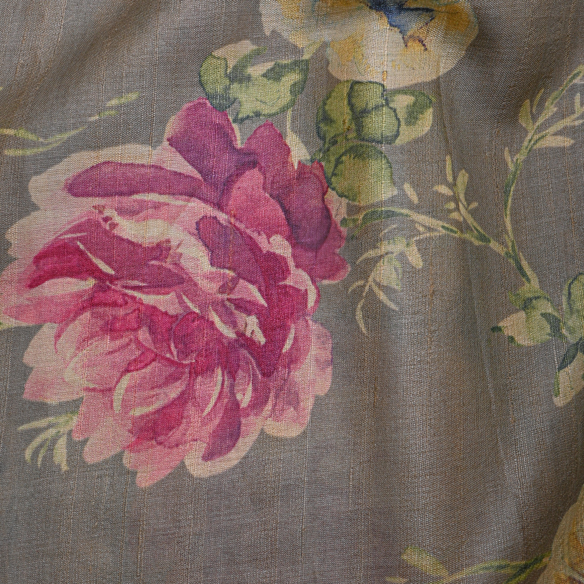 Stone Rose Floral Digital Print Tussar Fabric