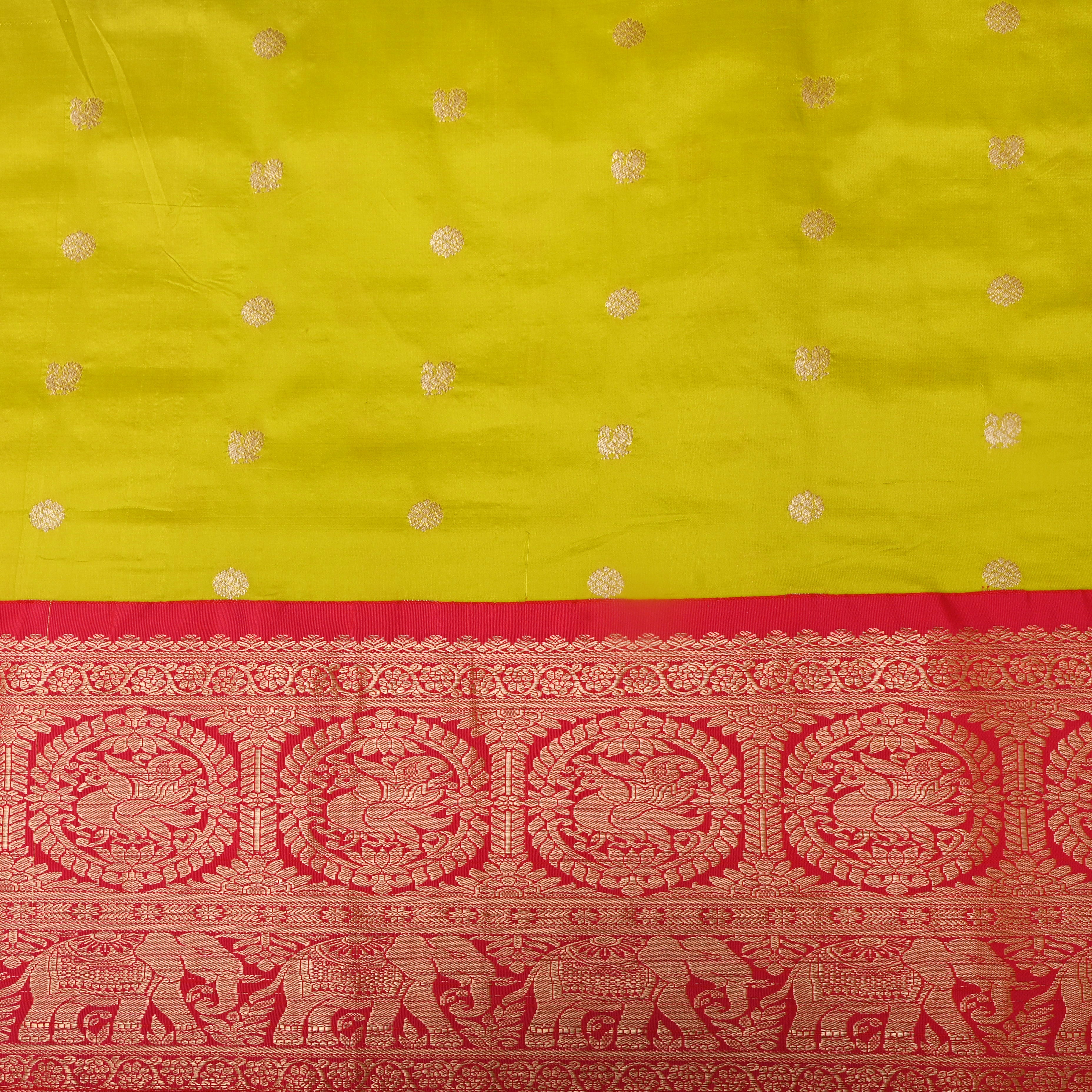 Lime Green Golden Zari Kanjivaram Silk Fabric