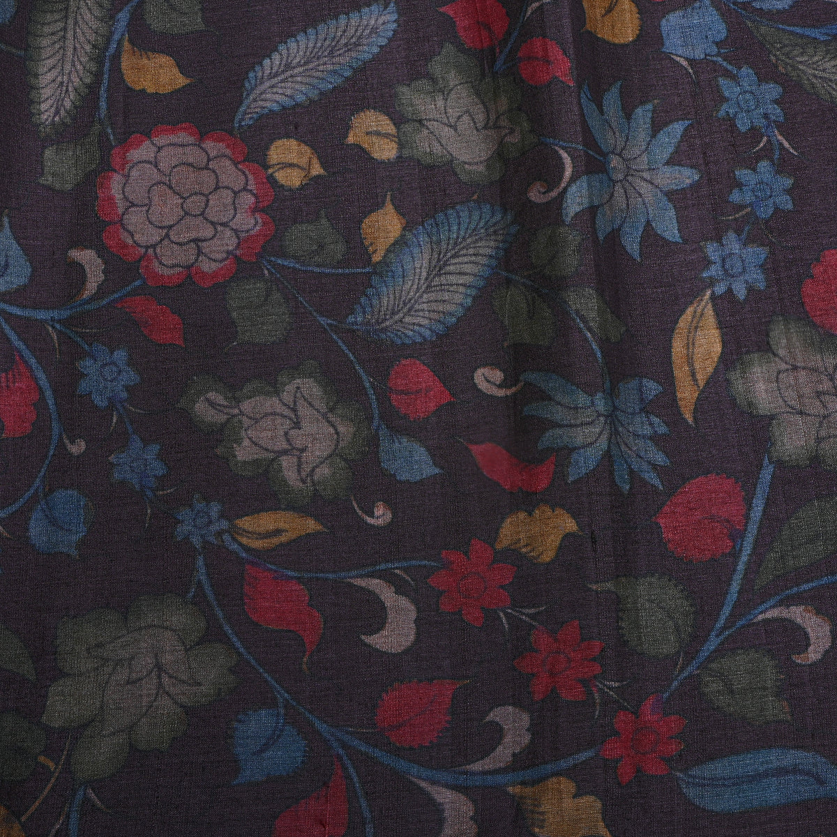 Raisin Floral Vine Digital Print Tussar Fabric