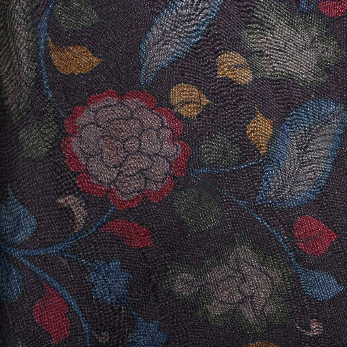 Raisin Floral Vine Digital Print Tussar Fabric