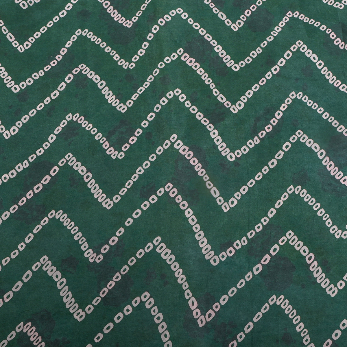 Bottle Green Bandhani Zig-Zag Print Silk Fabric