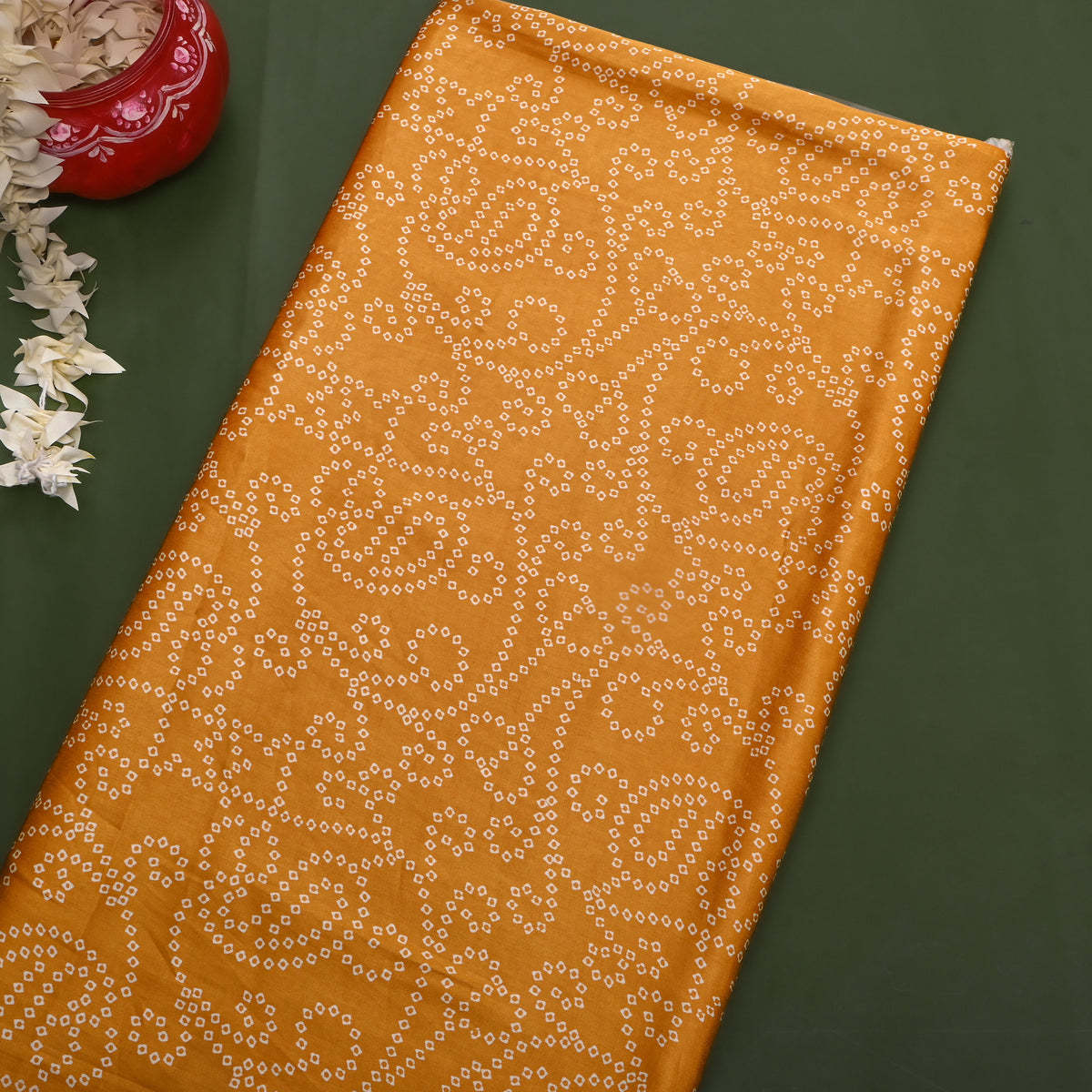 Ochre Orange Dot Ring Digital Print Satin Fabric