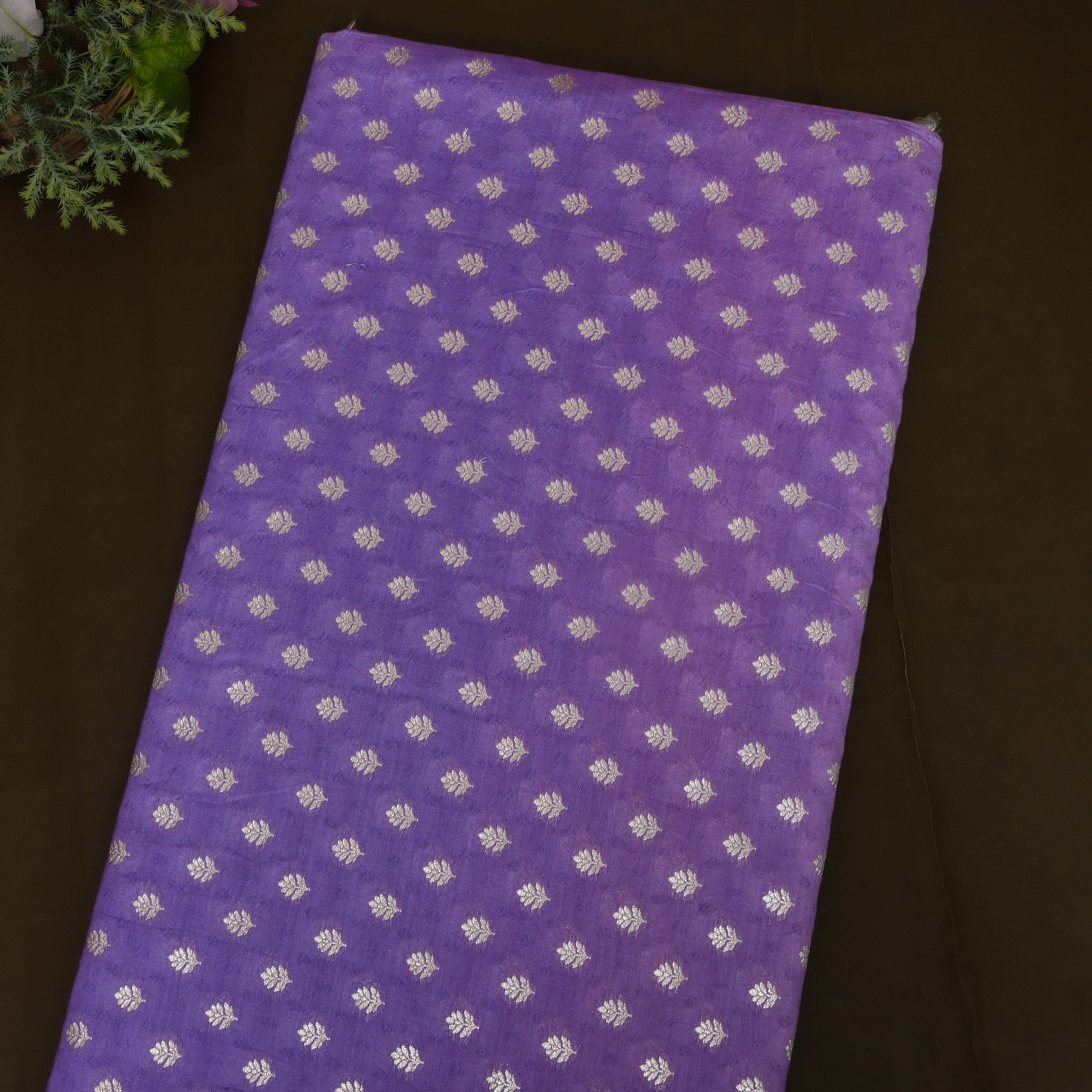 Lavender Purple Jamawar Silk Fabric