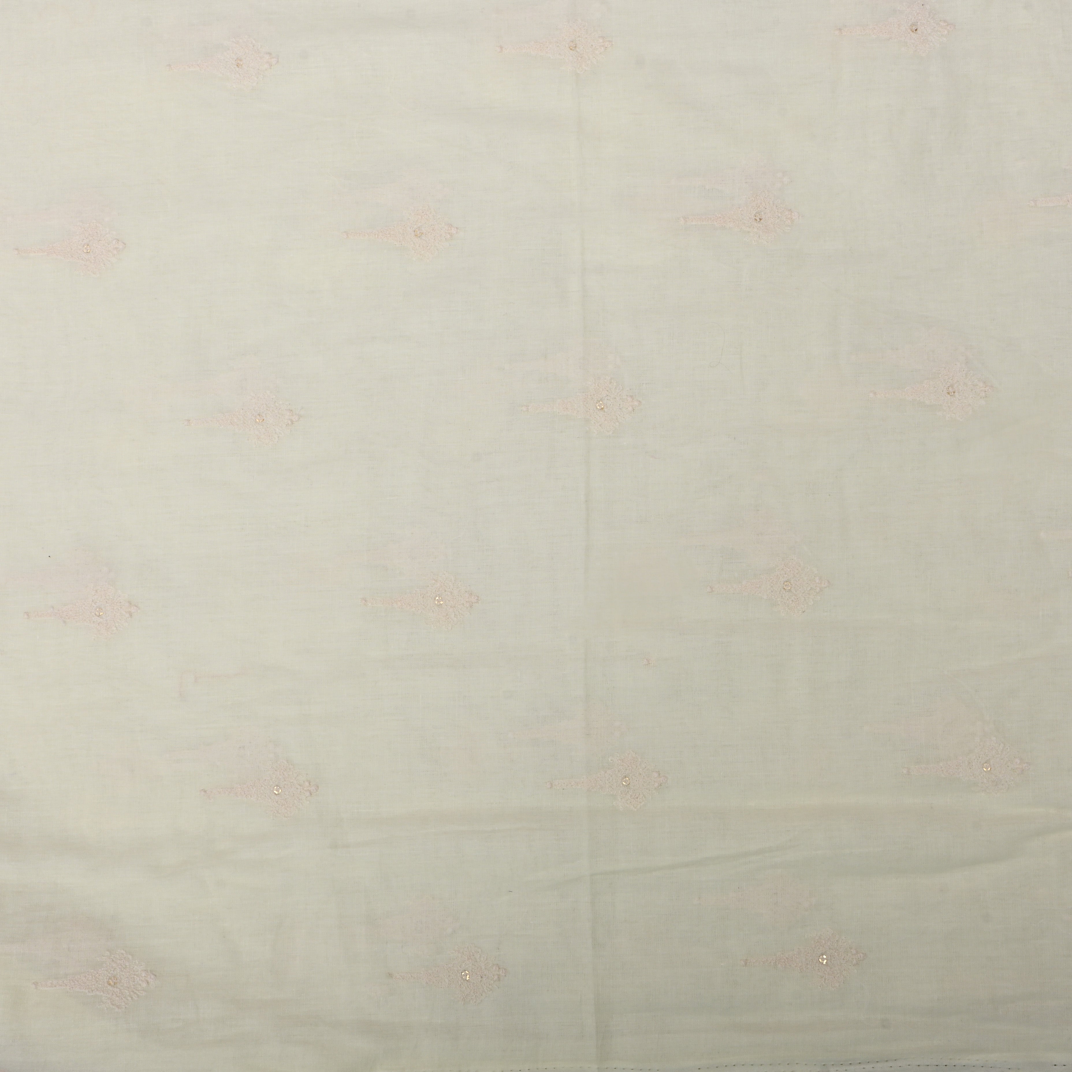 White Floral Thread Embroidered Cotton Fabric