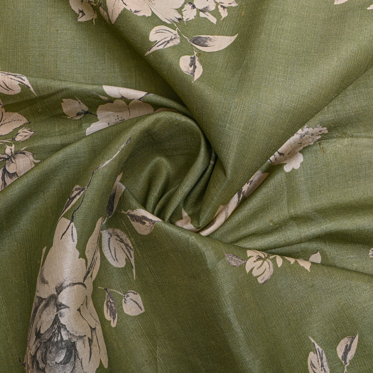 Fern Cream Floral Digital Print Tussar Fabric