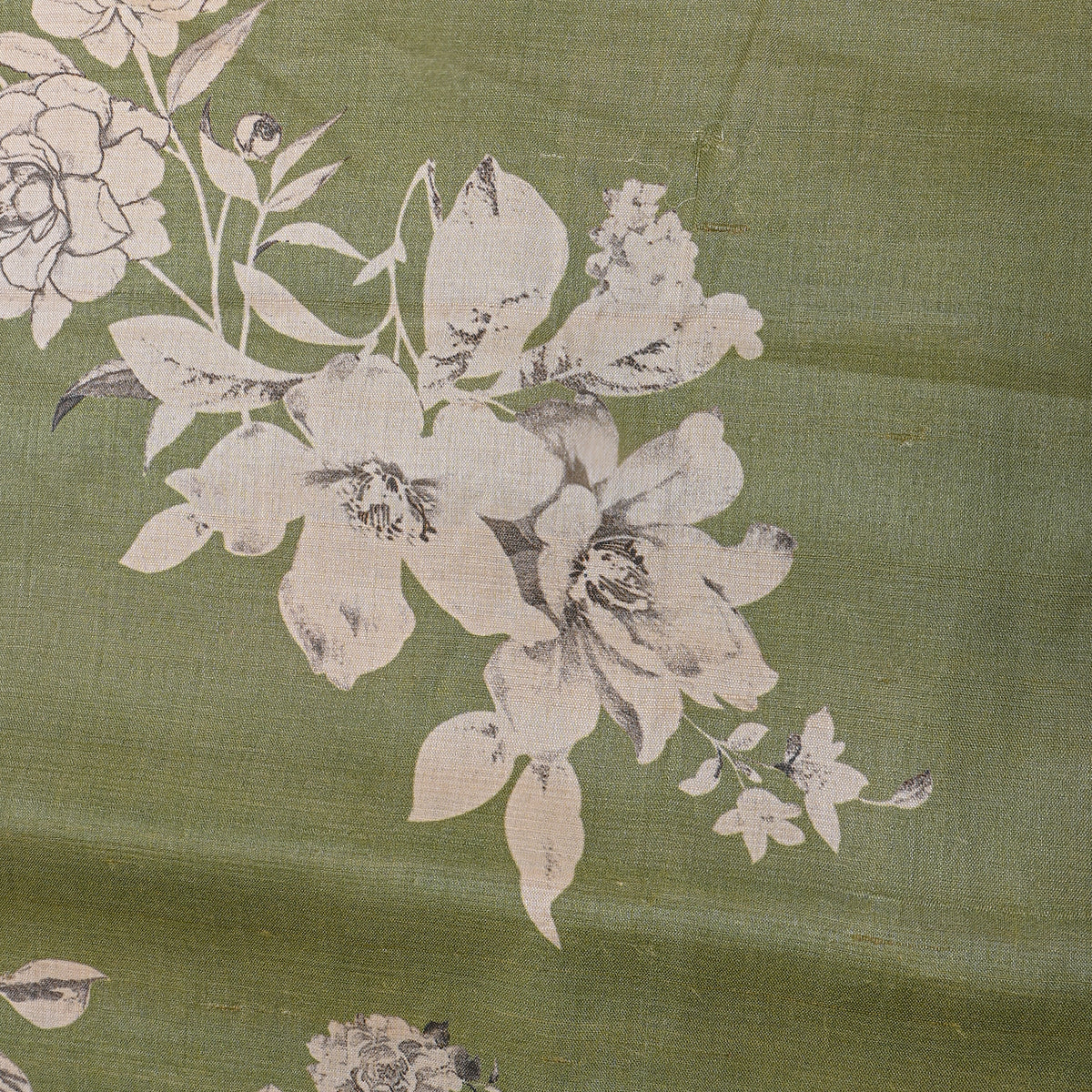 Fern Cream Floral Digital Print Tussar Fabric