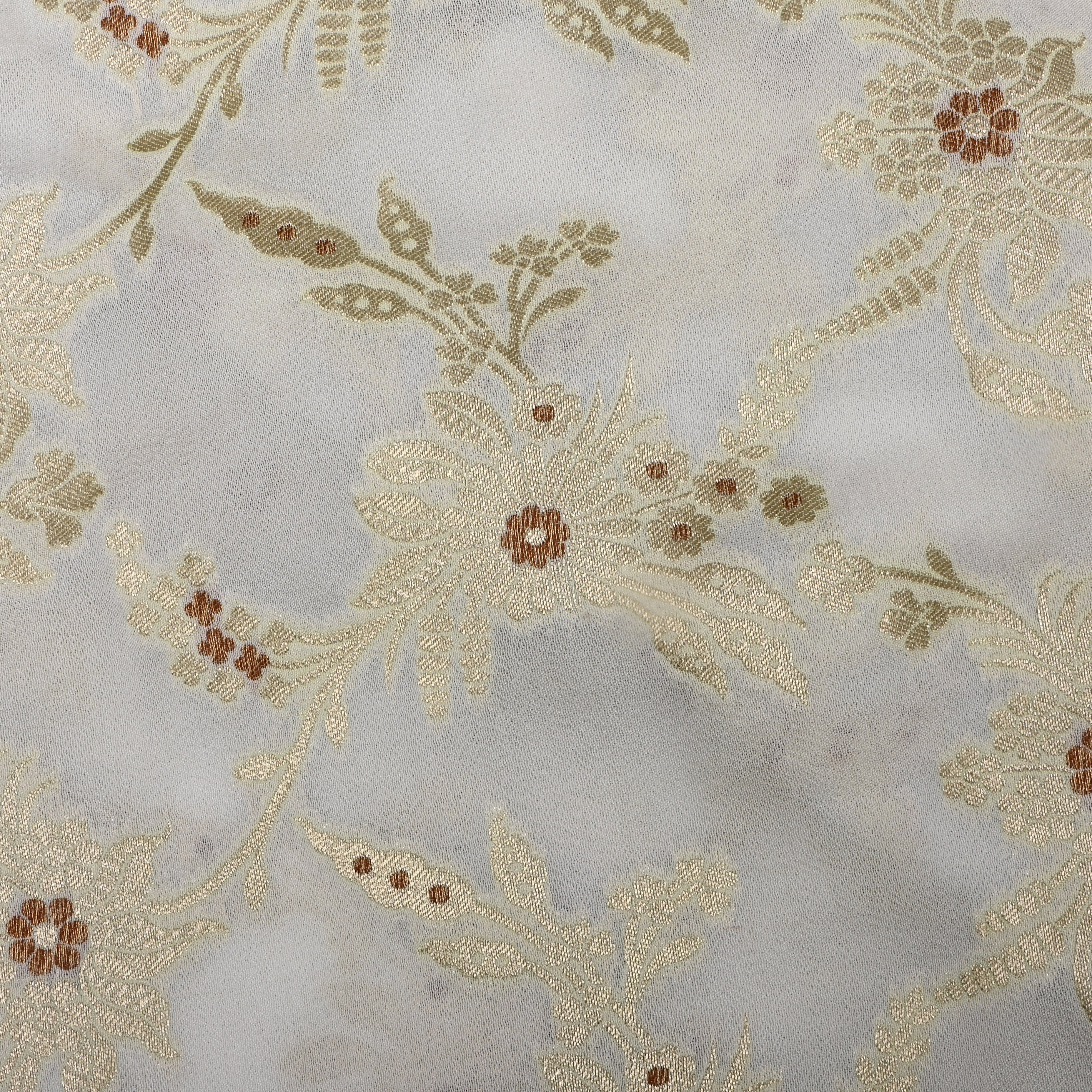 Bisque Cream Banarasi Fabric With Floral Jaal
