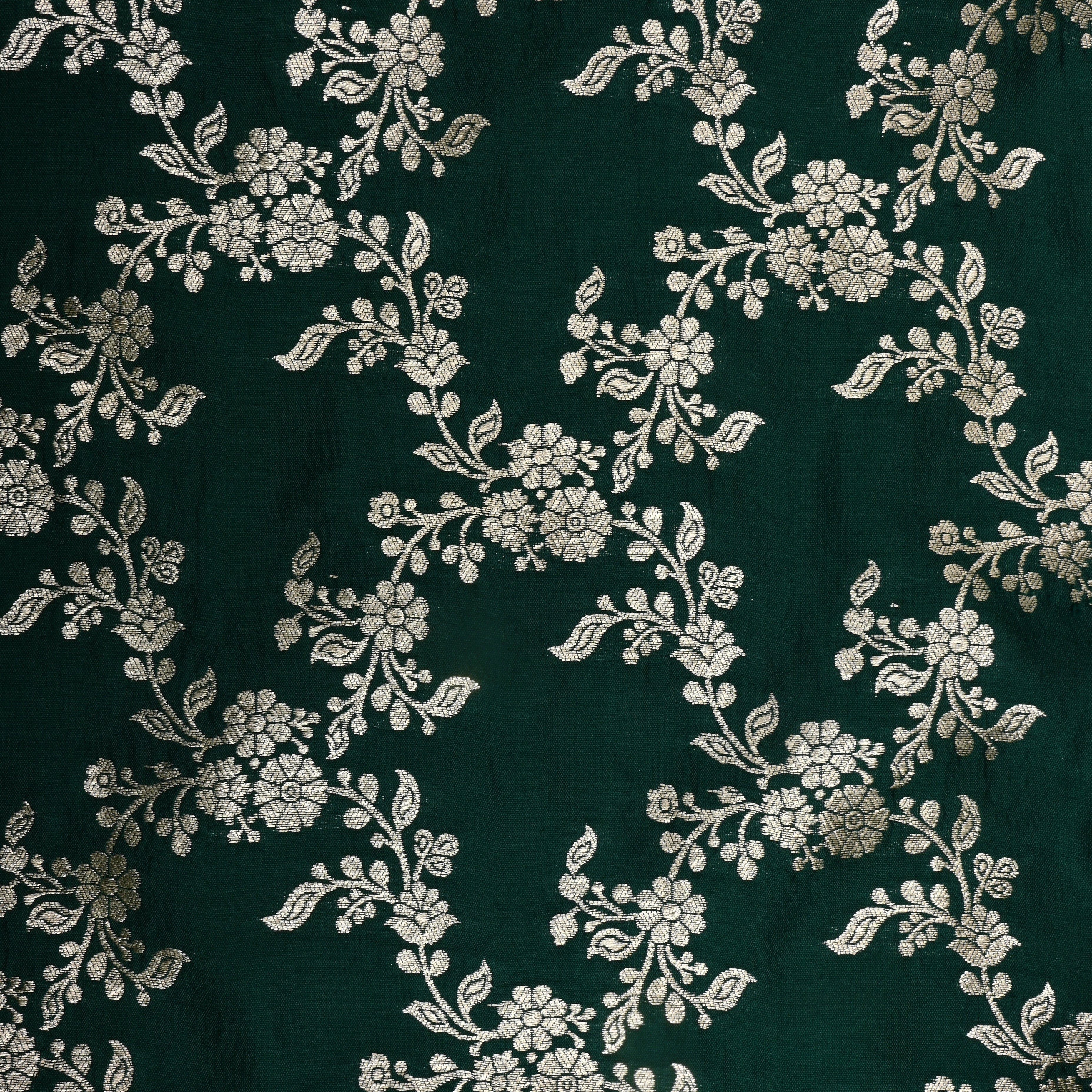 Dark Bottle Green Jamawar Silk Fabric With Jaal