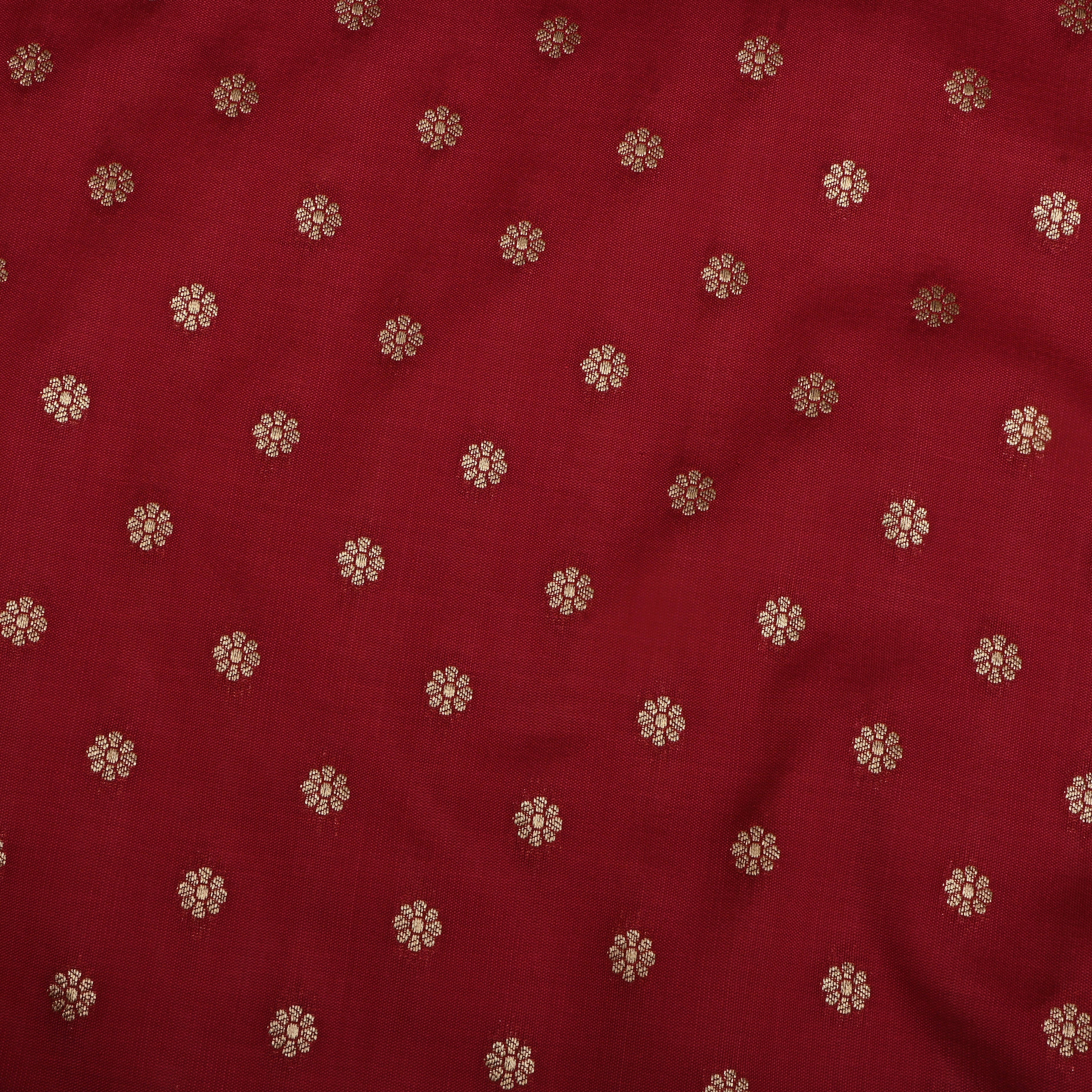 Ruby Red Jamawar Silk Fabric With Floral Butti'S