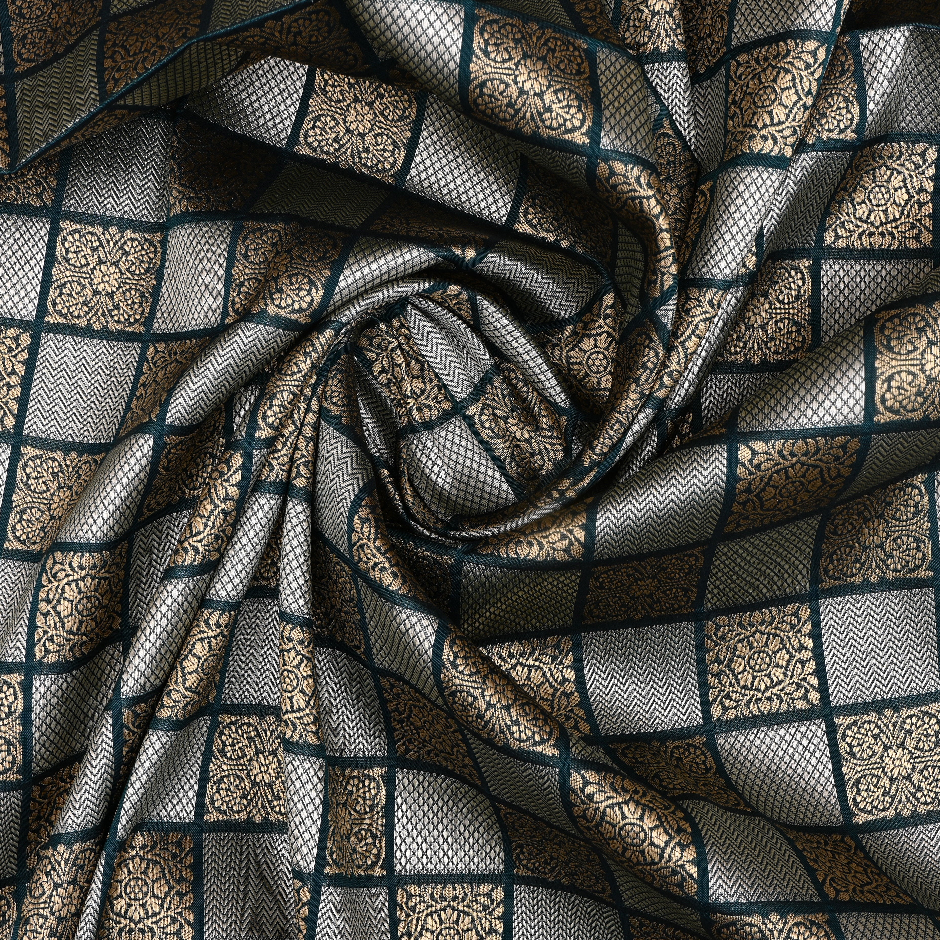 St Patrick'S Blue Banarasi Fabric With Checked Pattern