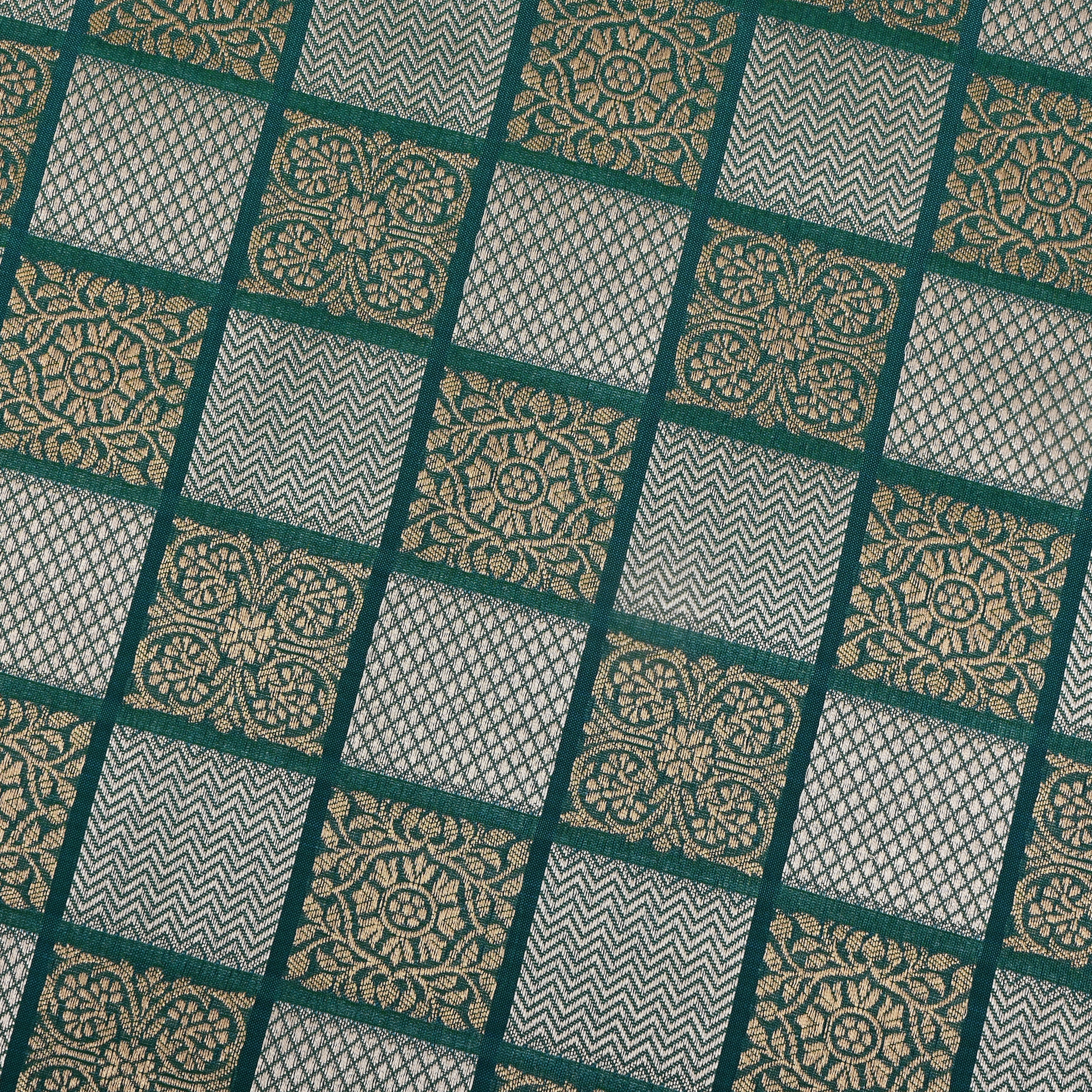 Shamrock Green Banarasi Fabric With Checked Pattern