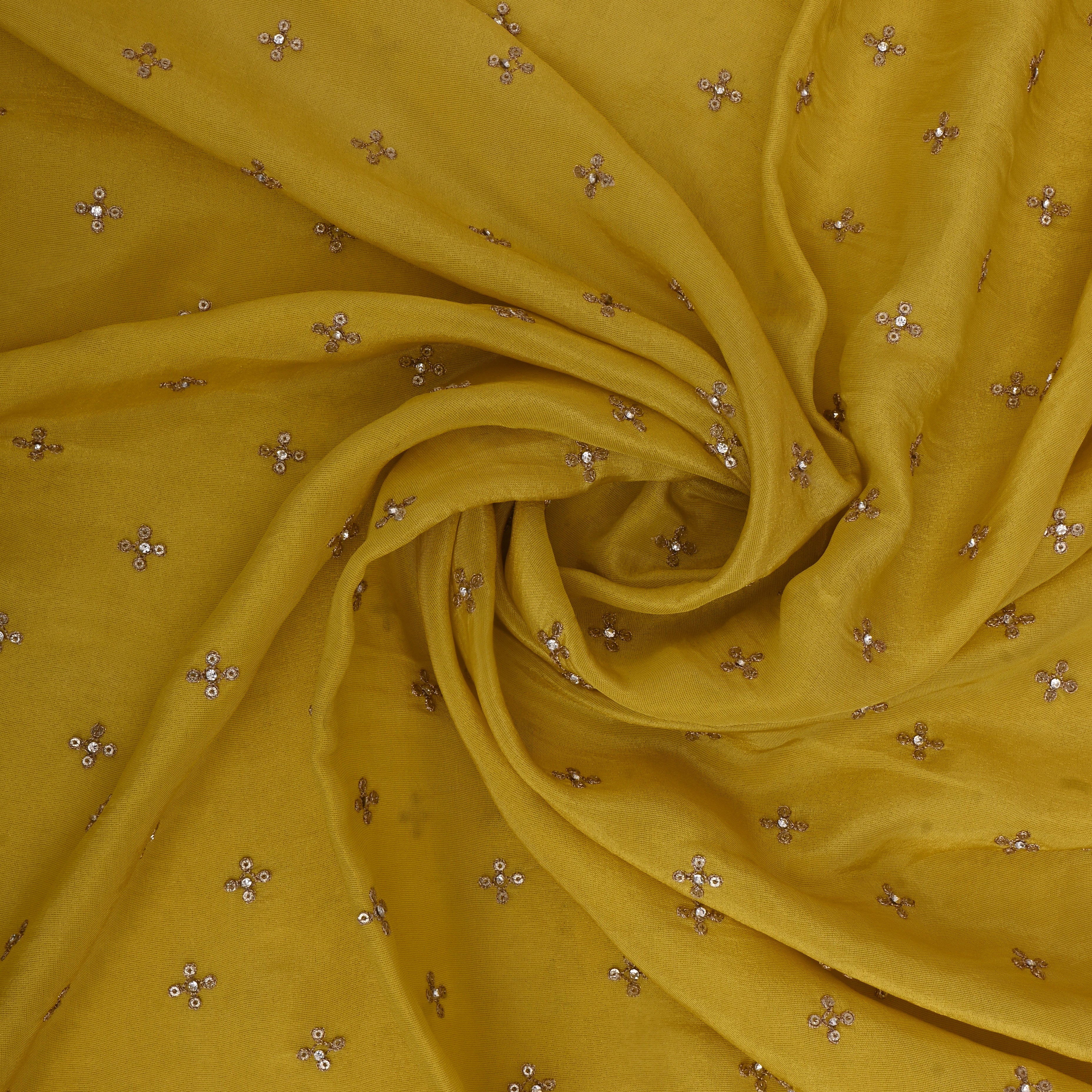 Satin Sheen Gold Tissue Fabric With Sequins Work