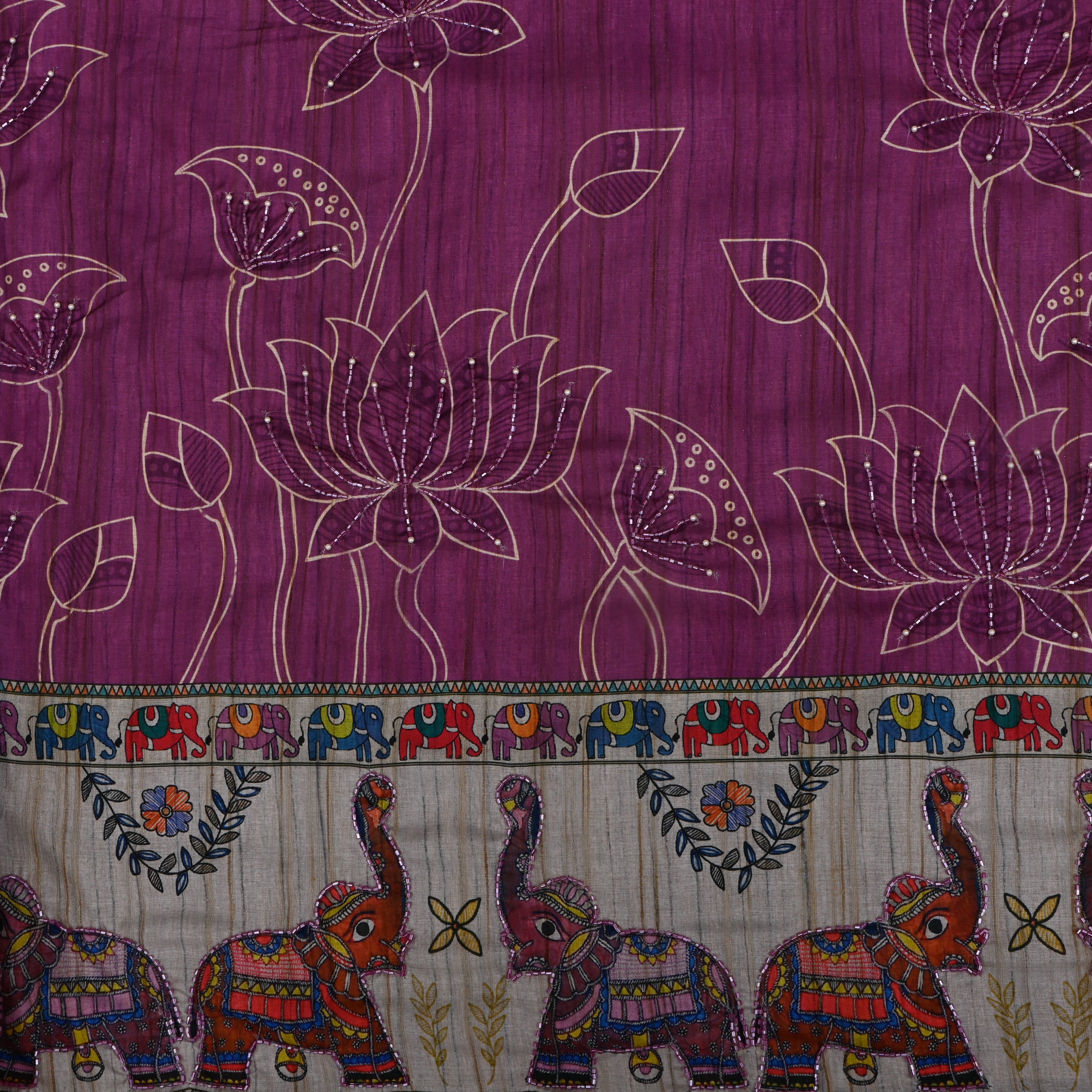 Orchid Silk Fabric With Embroidery