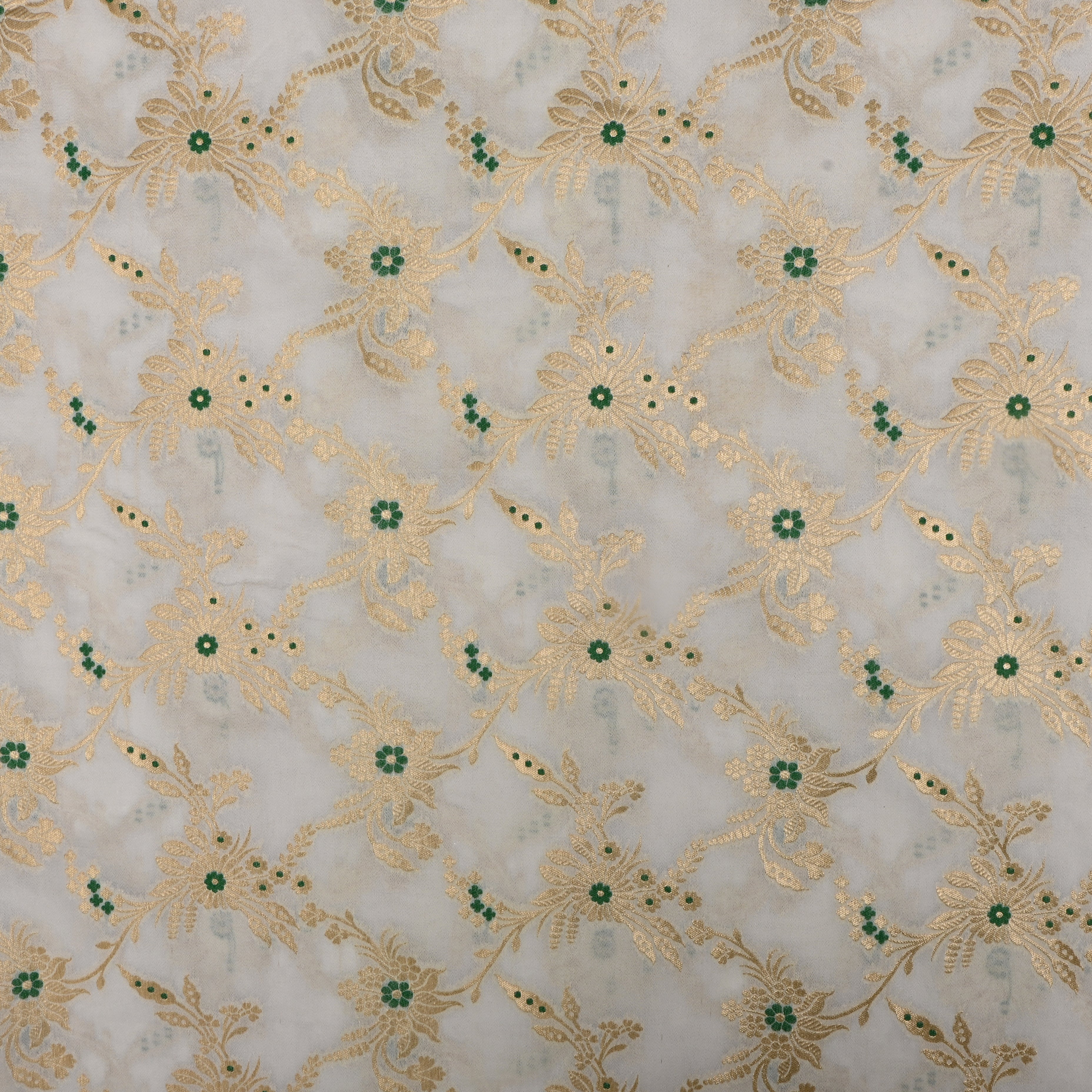 Off-White Banarasi Fabric With Golden Jaal