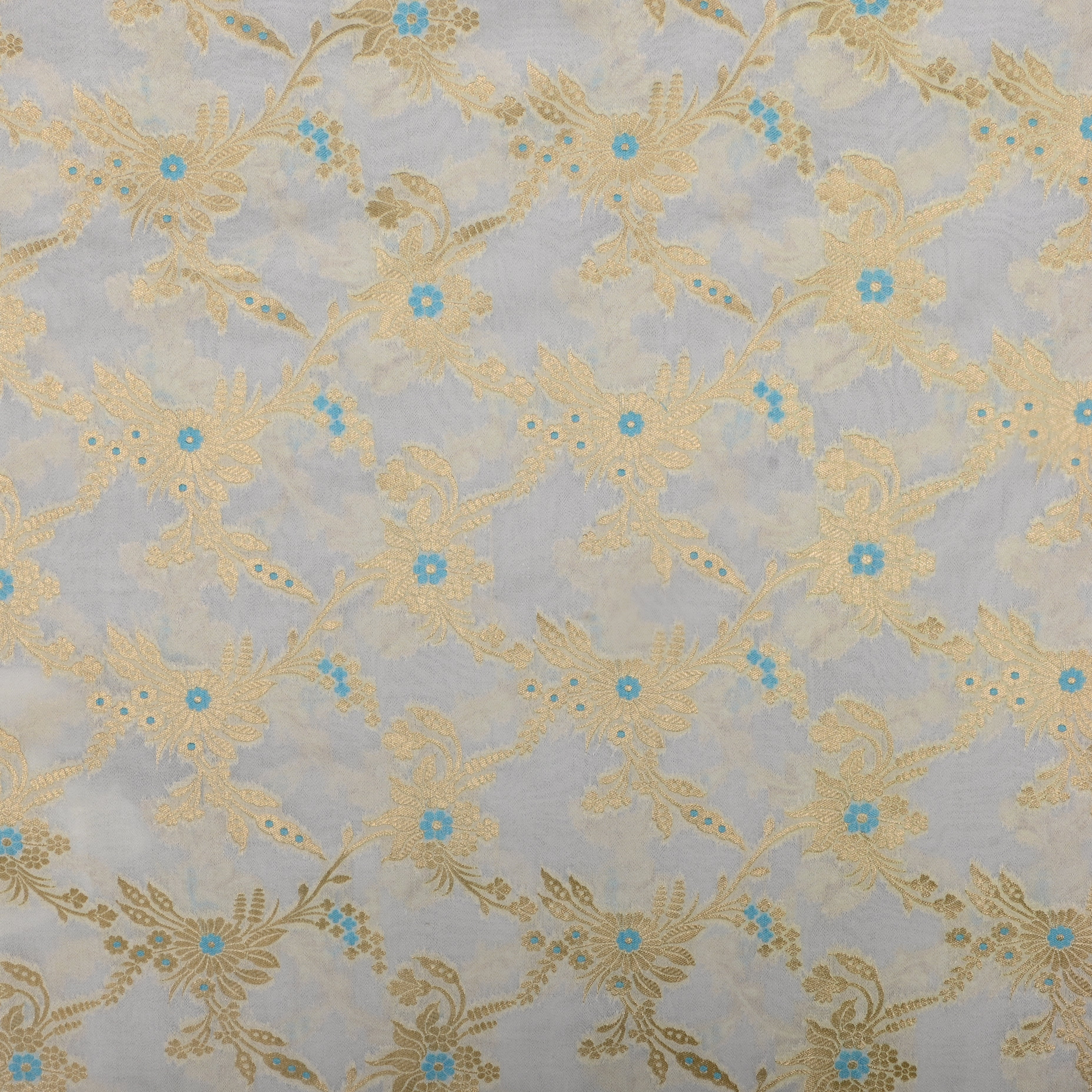 Bright Cream Banarasi Fabric With Golden Jaal