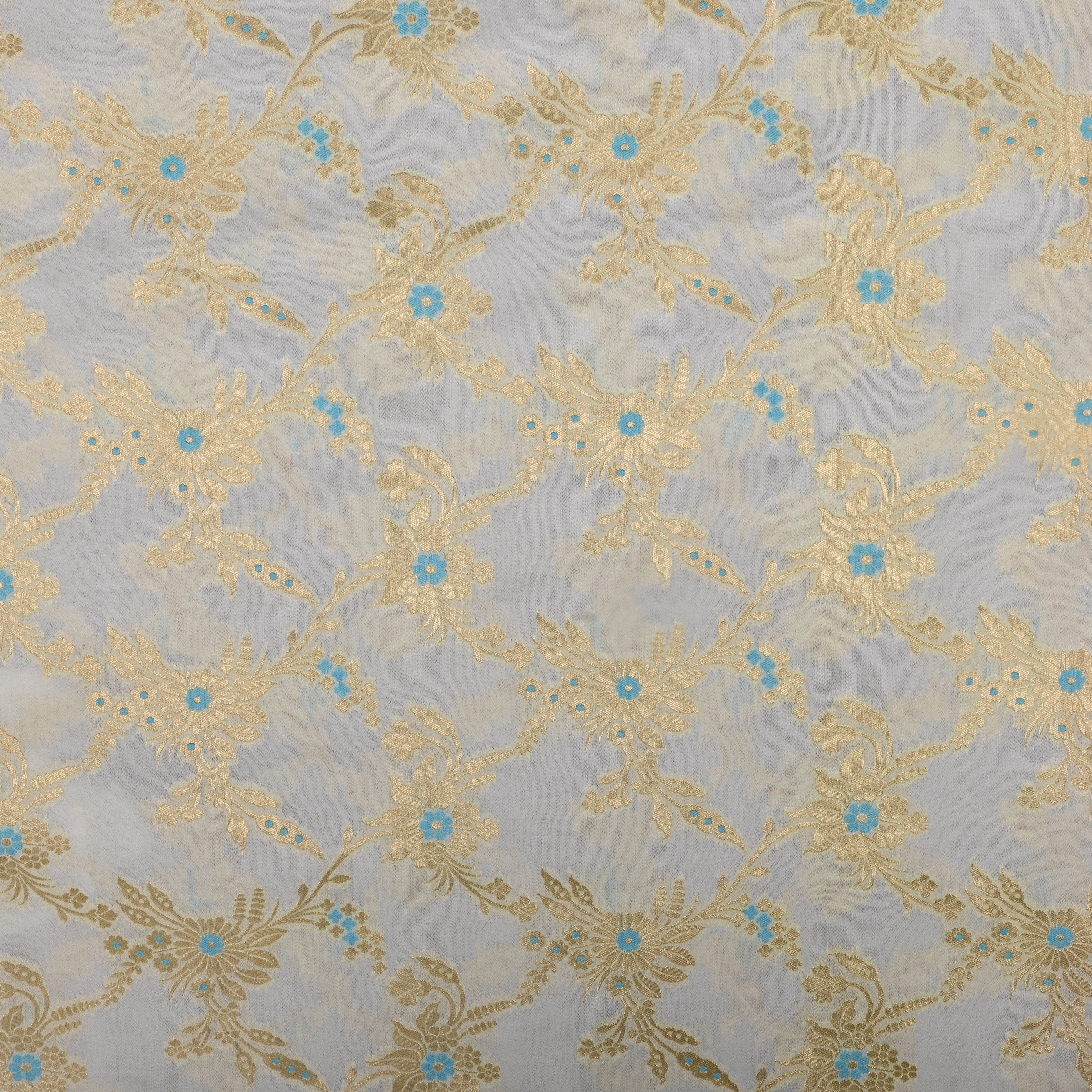 Bright Cream Banarasi Fabric With Golden Jaal