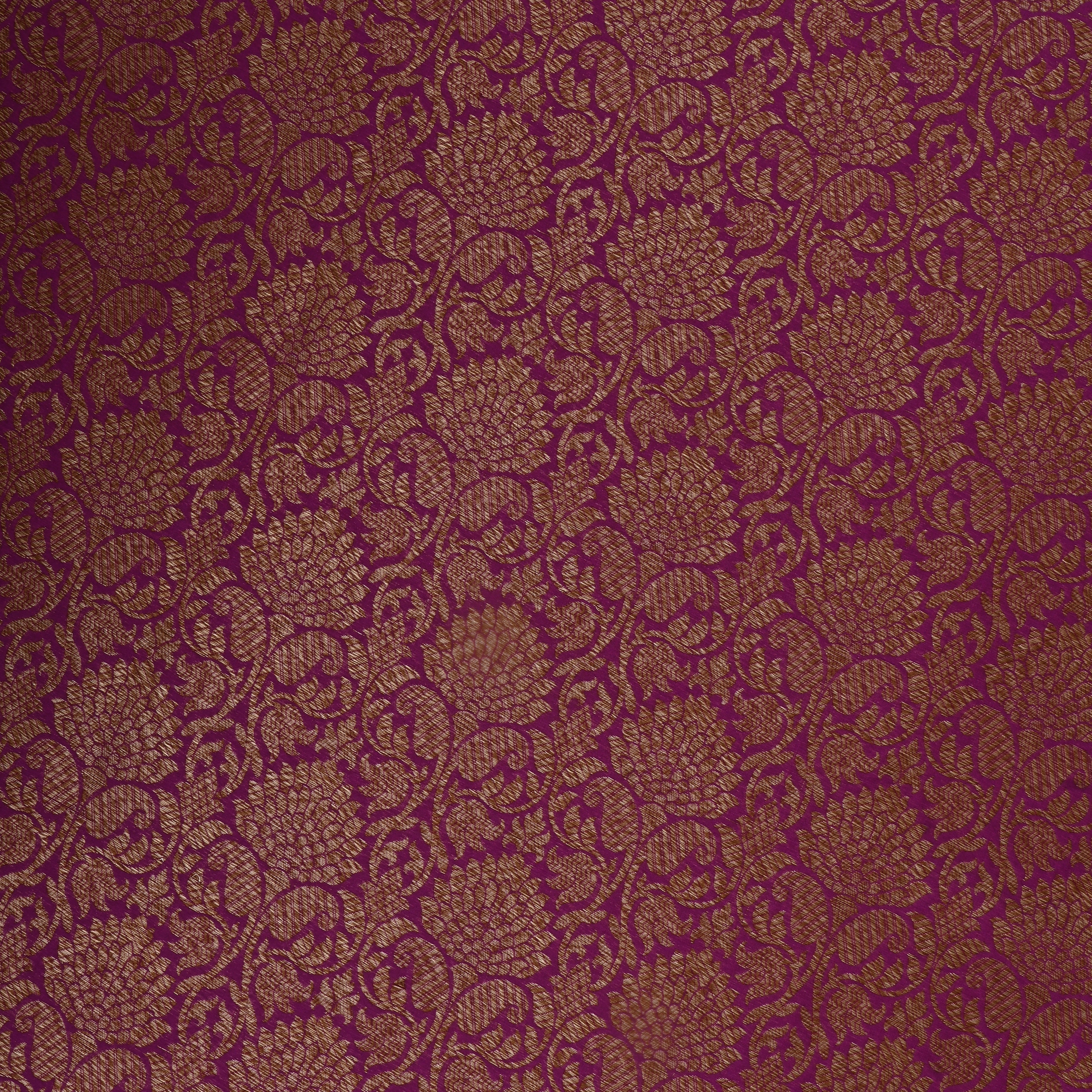 Dark Raspberry Pink Jamawar Silk Fabric With Floral Jaal