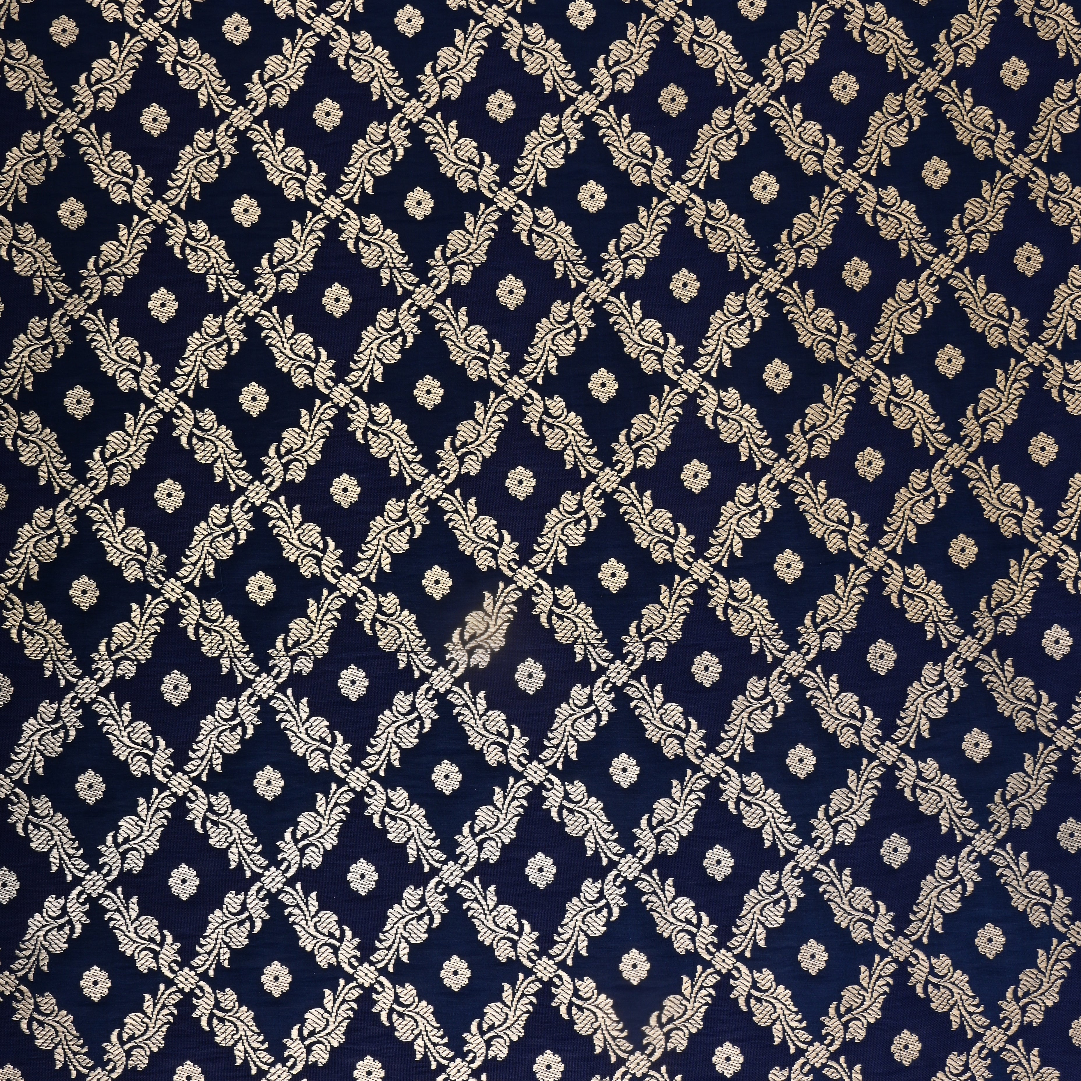 Berry Blue Banaras Fabric With Checks Pattern