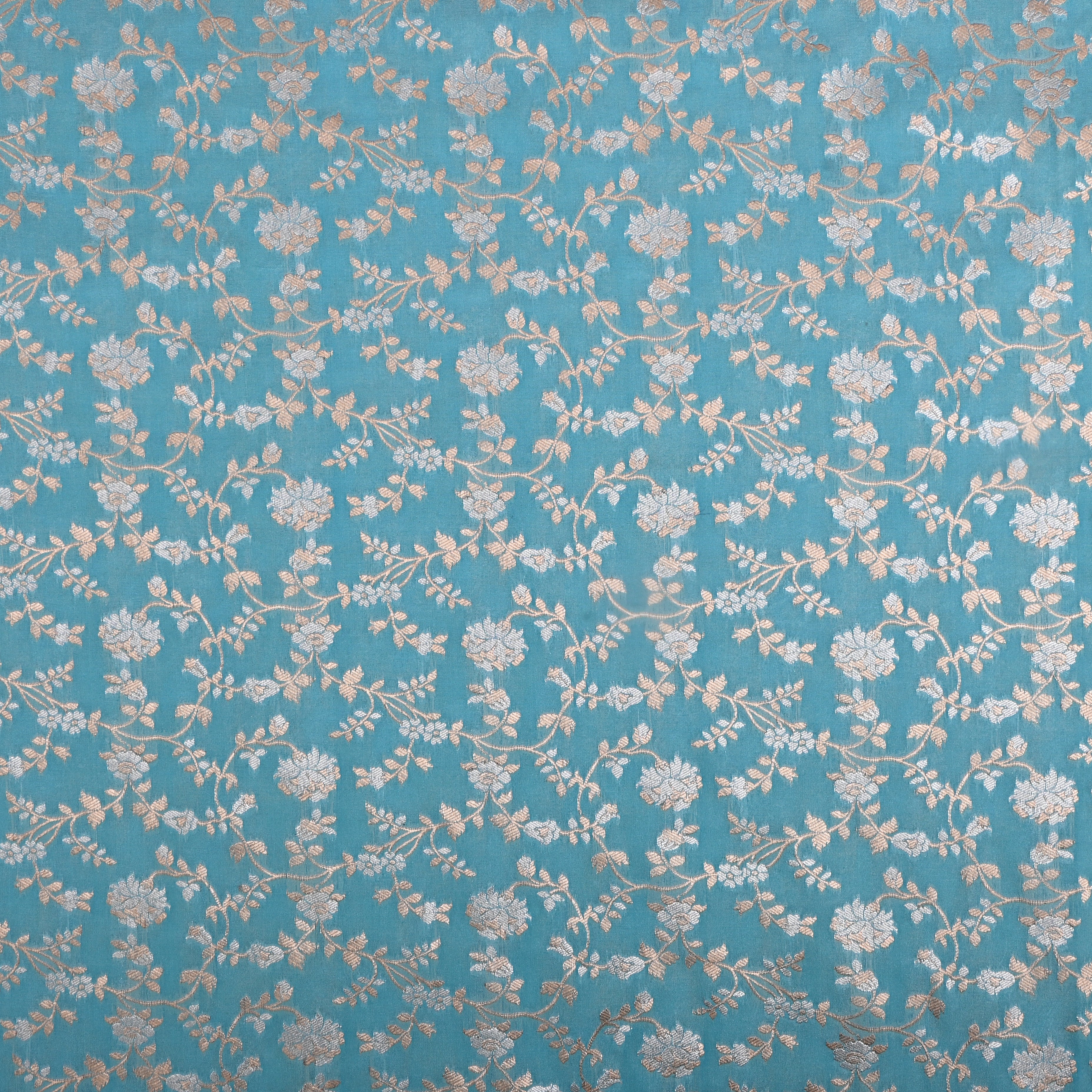 Sky Blue Jamawar Silk Fabric