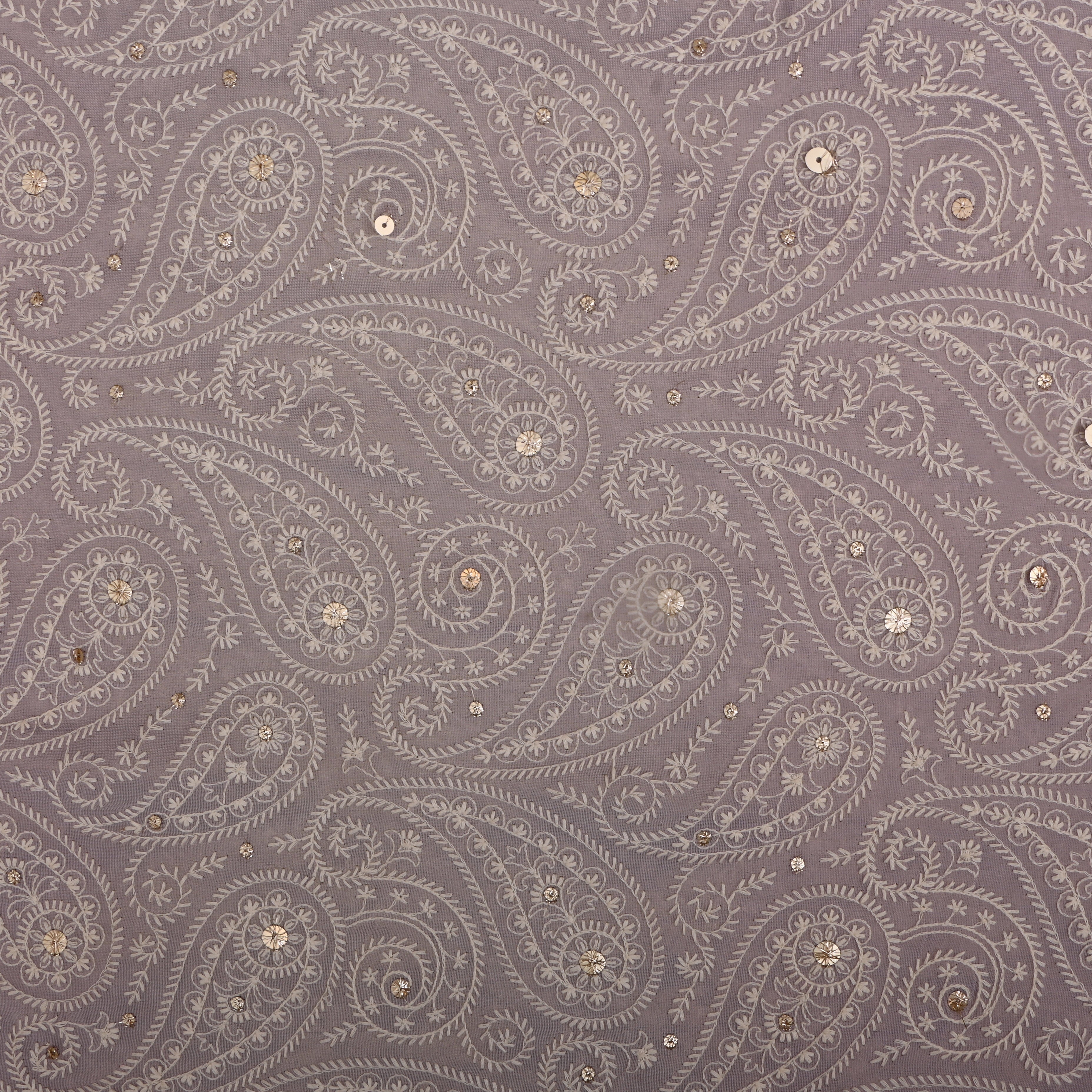 Very Pale Violet Silk Fabric With Thread Work