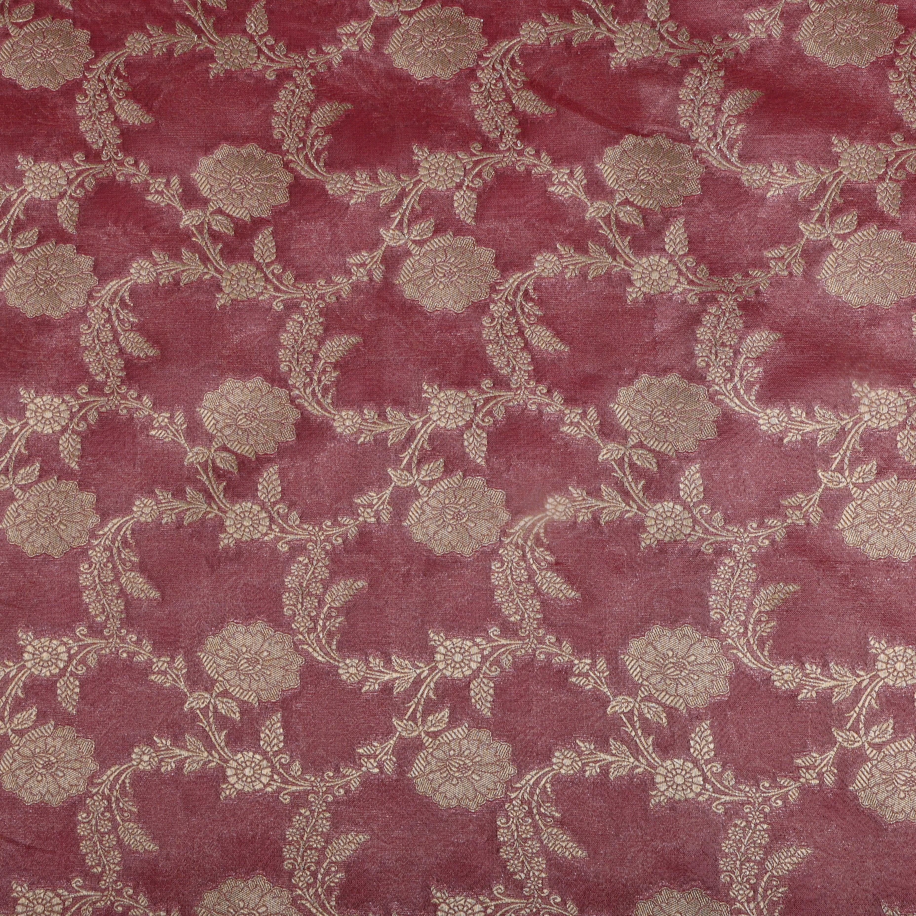 Dusty Pink Jamawar Tissue Fabric With Floral Jaal