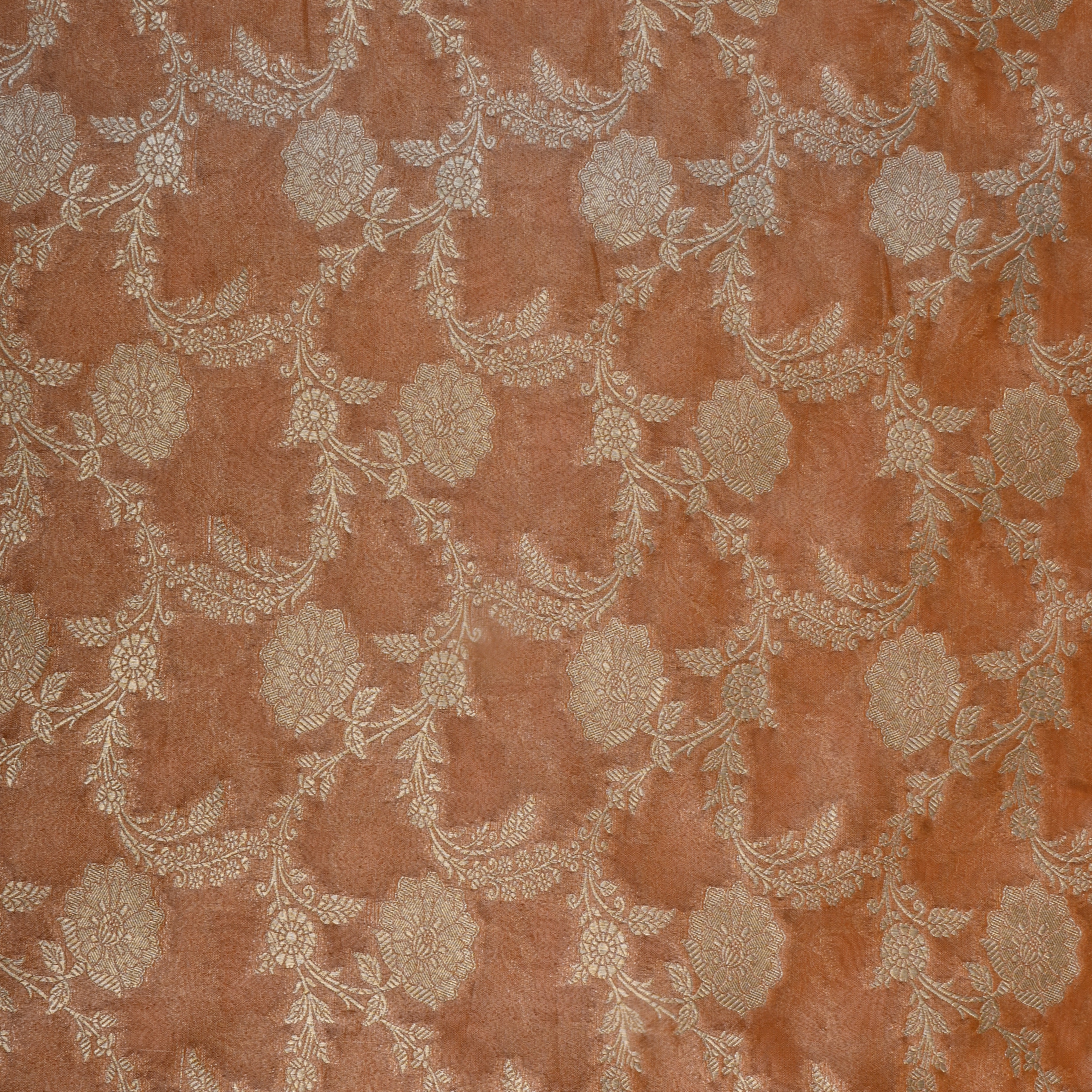 Sandstone Orange Jamawar Tissue Fabric With Floral Jaal
