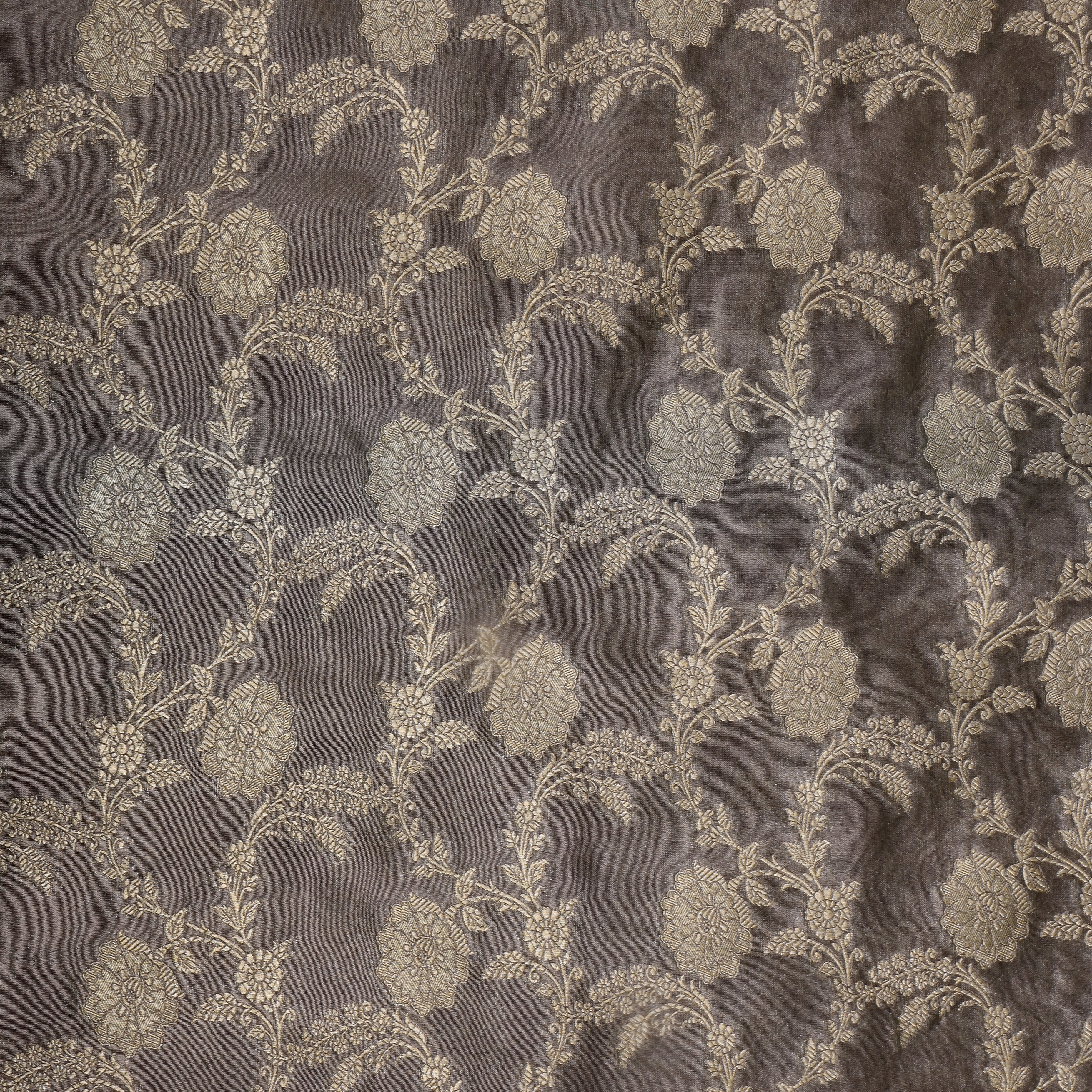 Grey Jamawar Tissue Fabric With Floral Jaal