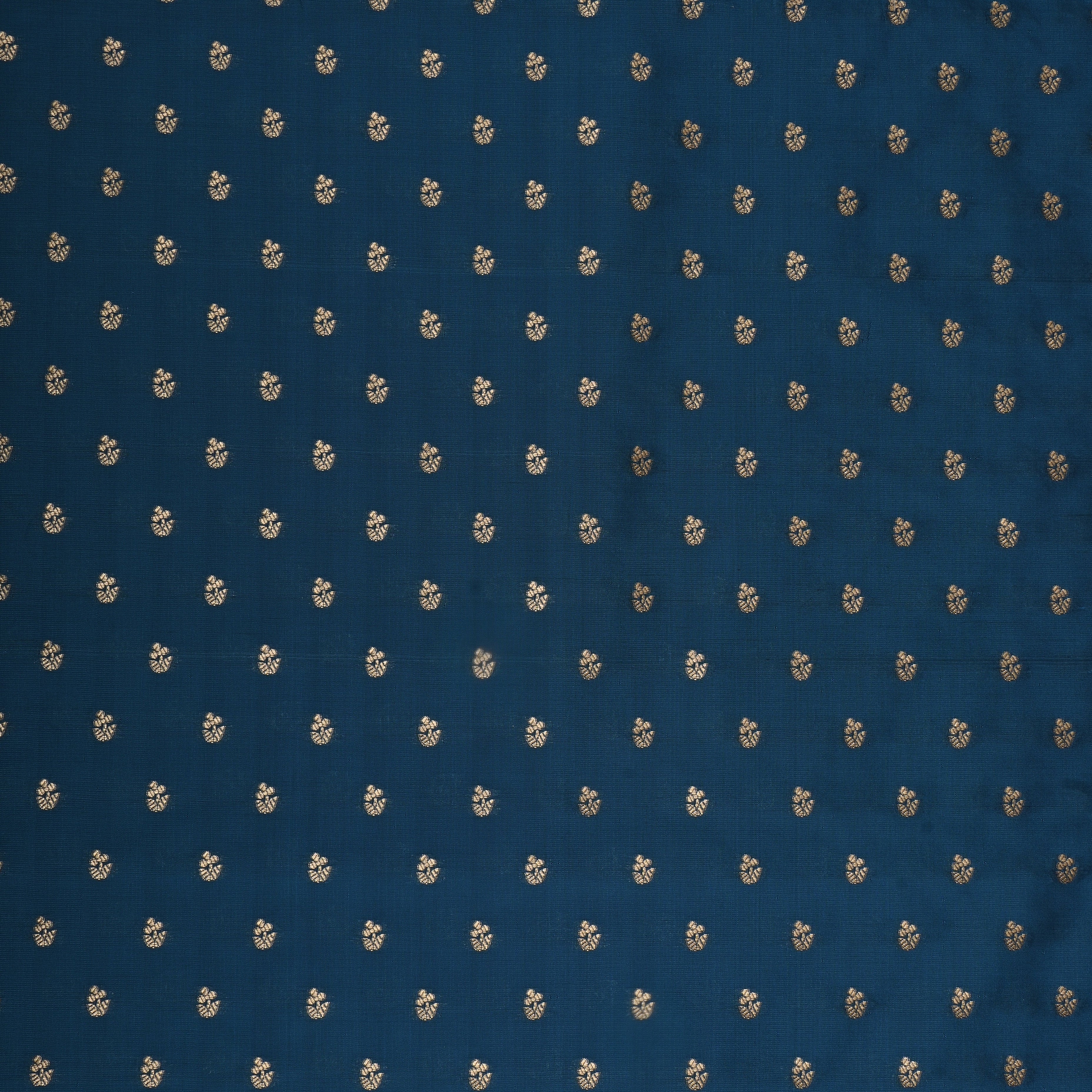 Indigo Dye Blue Jamawar Silk Fabric With Floral Butti'S