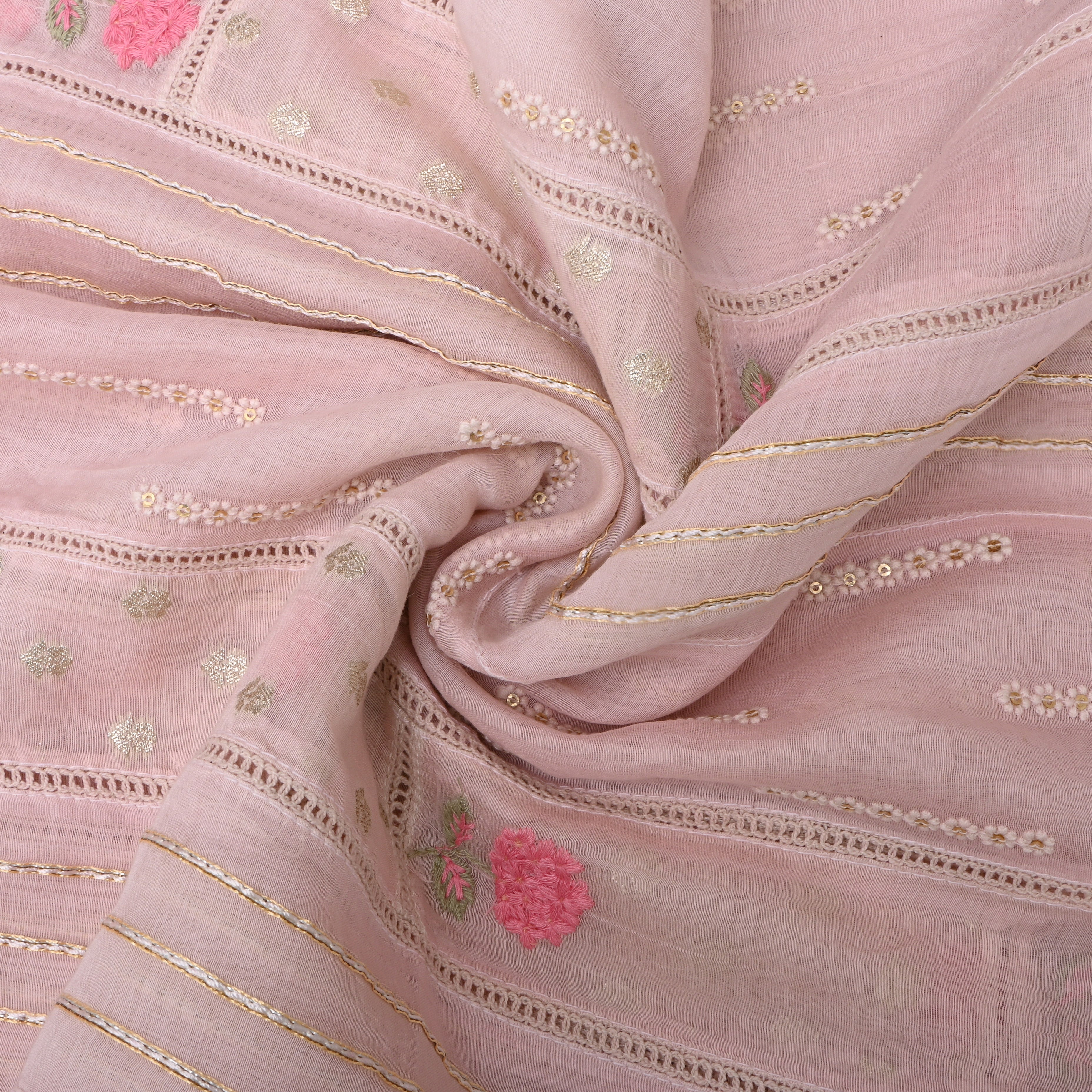 Soft Pink Floral Embroidered Chanderi Fabric