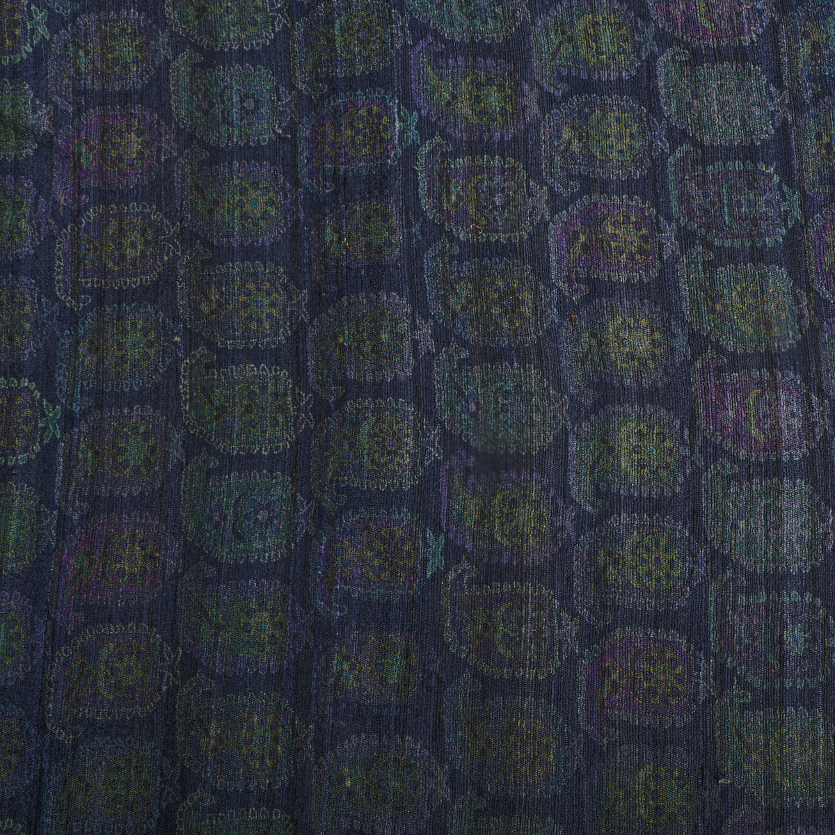 Midnight Blue Pomegranate Motif Print Tussar Silk Fabric